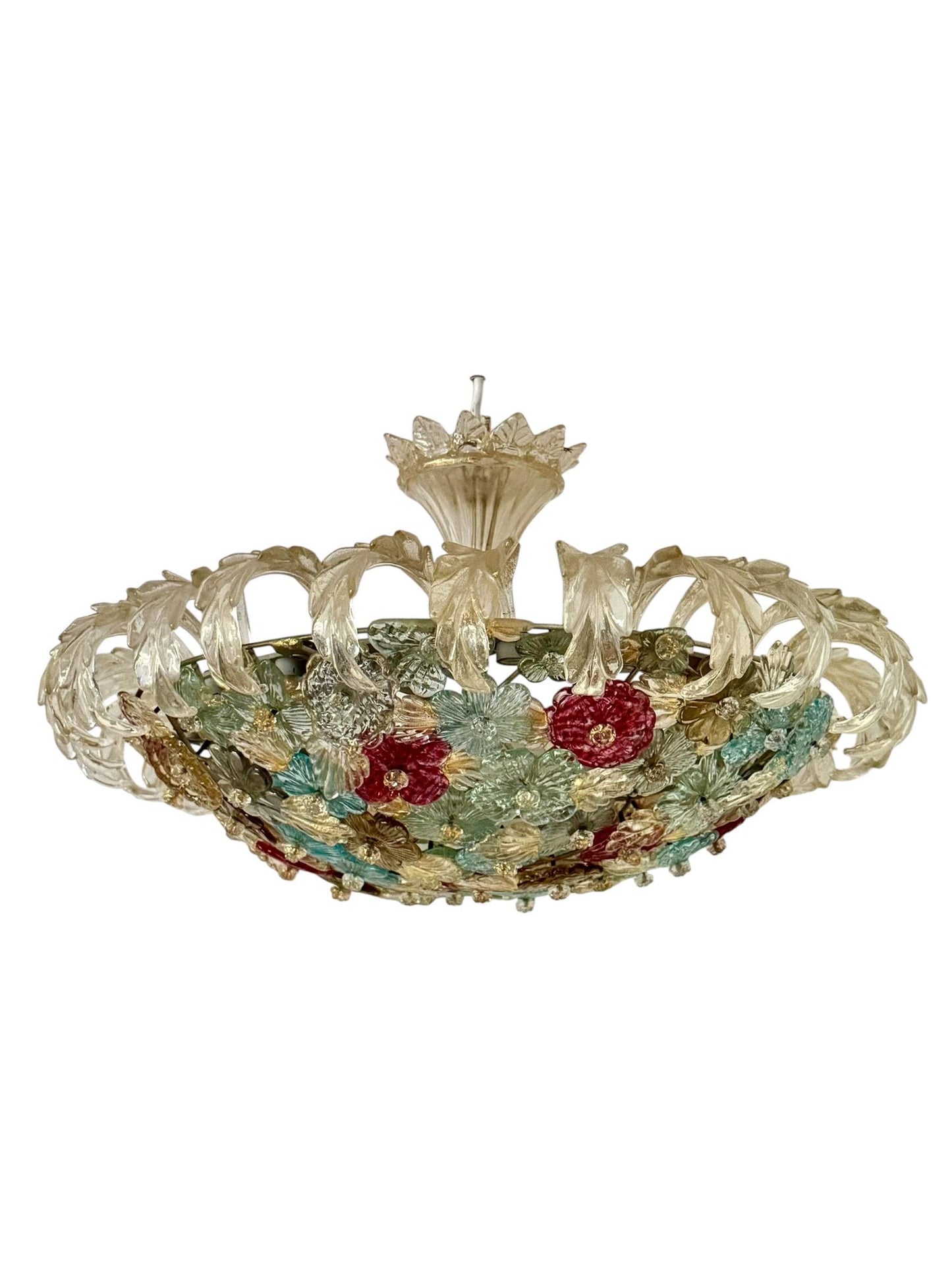 Murano Floral Chandelier, fiori gold infused ceiling light, Flavio Poli for Seguso, Murano, Italy, midcentury, rare, luxury