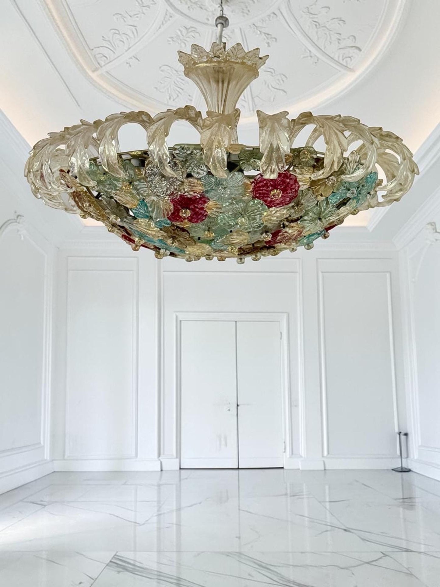 Murano Floral Chandelier, fiori gold infused ceiling light, Flavio Poli for Seguso, Murano, Italy, midcentury, rare, luxury