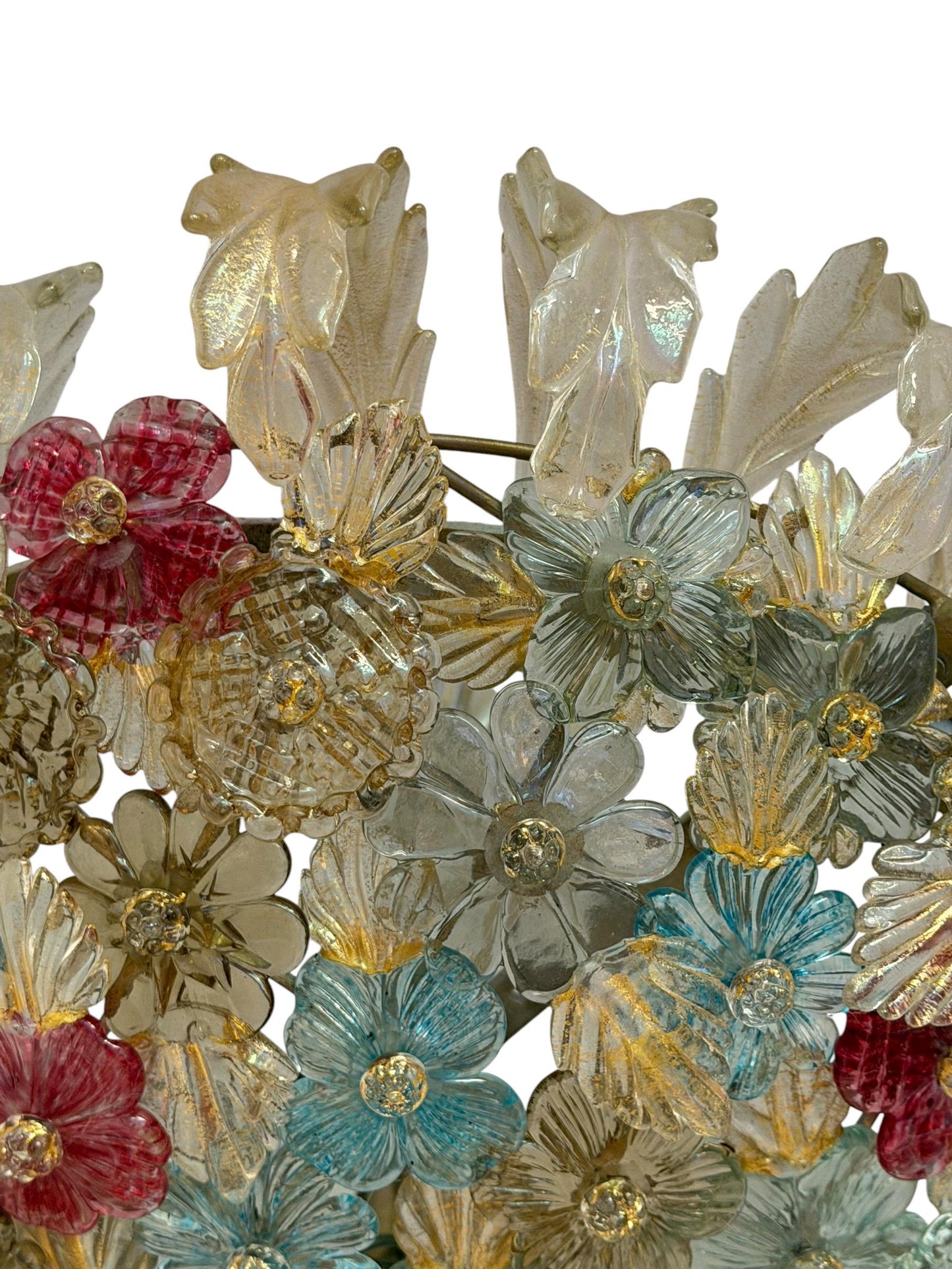 Murano Floral Chandelier, fiori gold infused ceiling light, Flavio Poli for Seguso, Murano, Italy, midcentury, rare, luxury