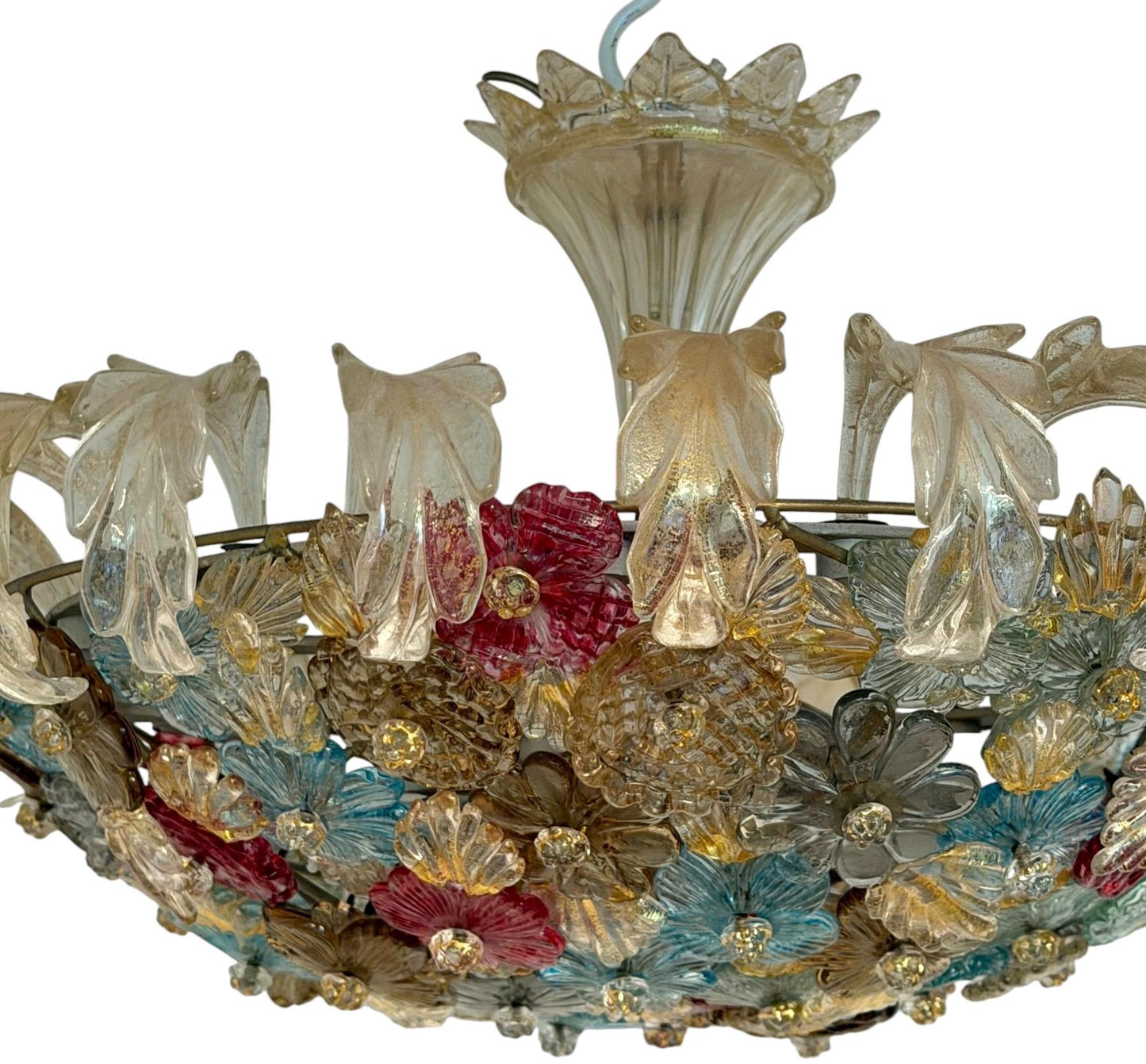 Murano Floral Chandelier, fiori gold infused ceiling light, Flavio Poli for Seguso, Murano, Italy, midcentury, rare, luxury