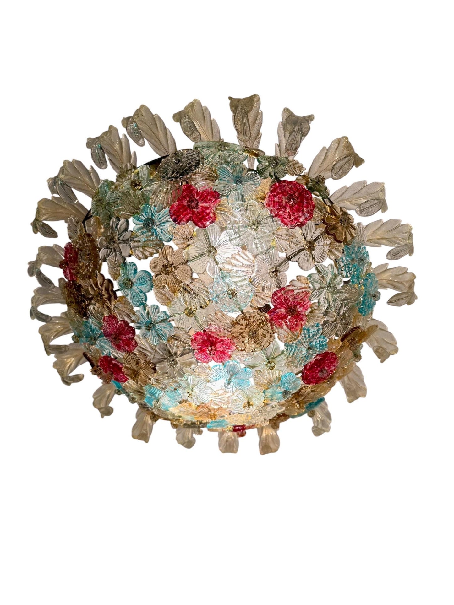 Murano Floral Chandelier, fiori gold infused ceiling light, Flavio Poli for Seguso, Murano, Italy, midcentury, rare, luxury