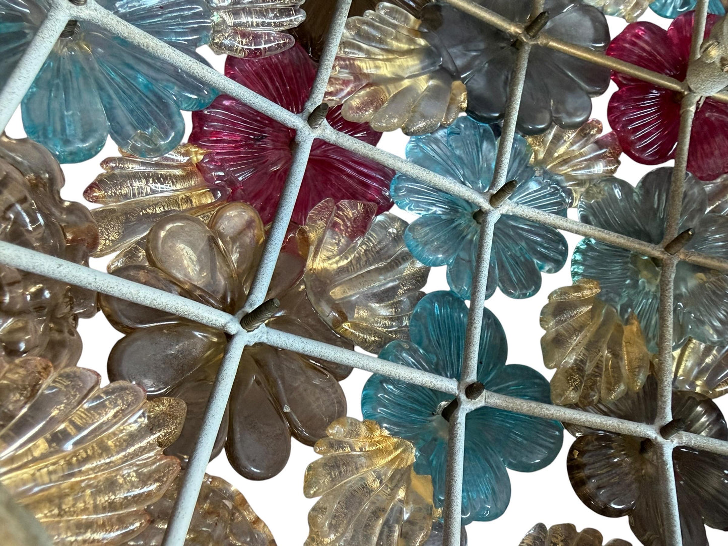 Murano Floral Chandelier, fiori gold infused ceiling light, Flavio Poli for Seguso, Murano, Italy, midcentury, rare, luxury