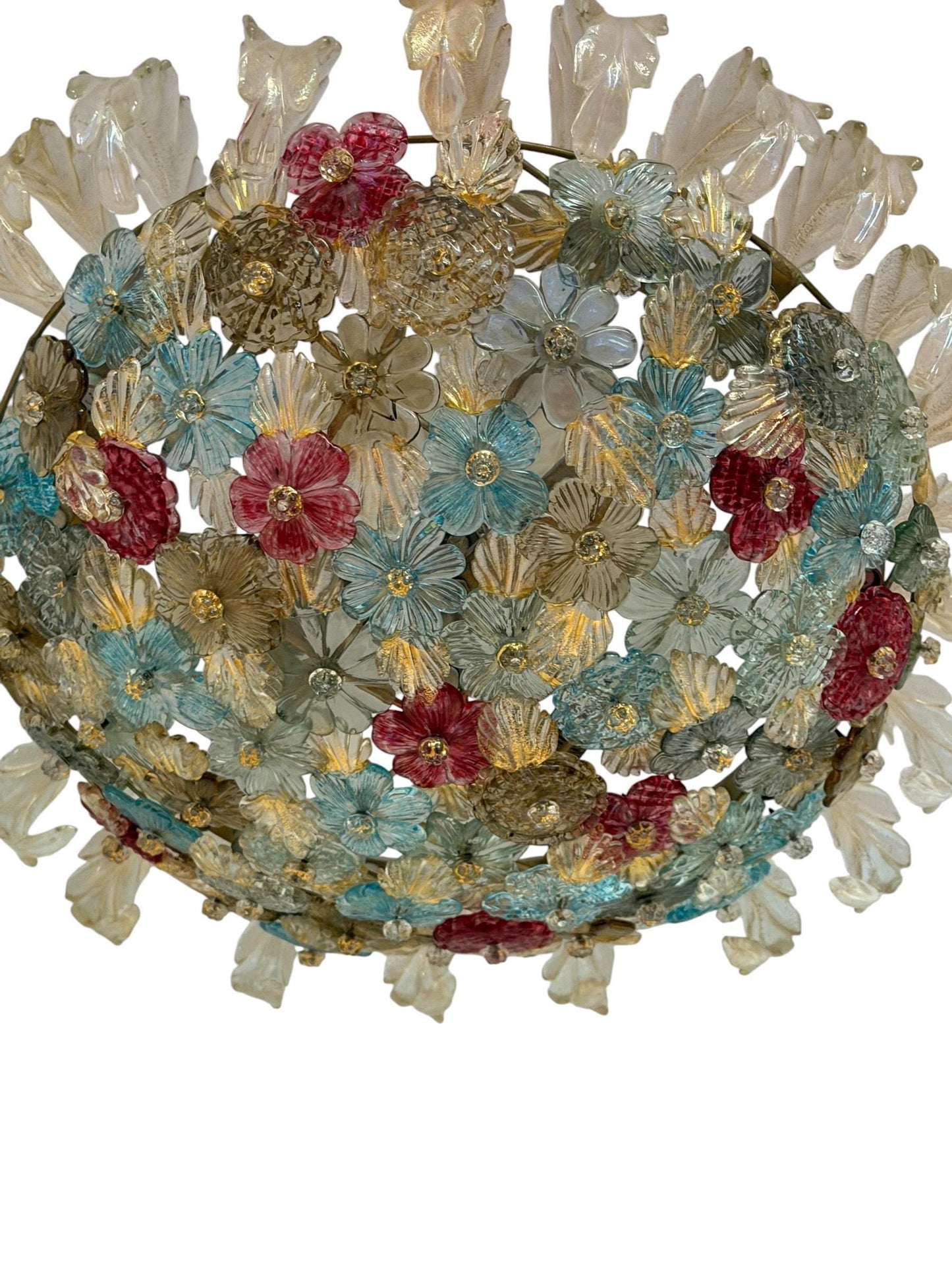 Murano Floral Chandelier, fiori gold infused ceiling light, Flavio Poli for Seguso, Murano, Italy, midcentury, rare, luxury