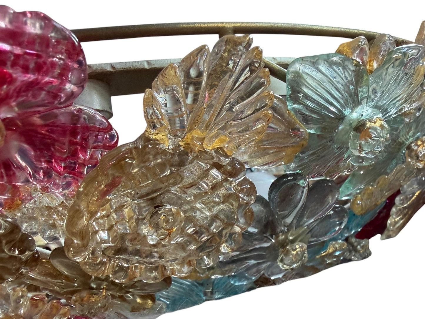 Murano Floral Chandelier, fiori gold infused ceiling light, Flavio Poli for Seguso, Murano, Italy, midcentury, rare, luxury