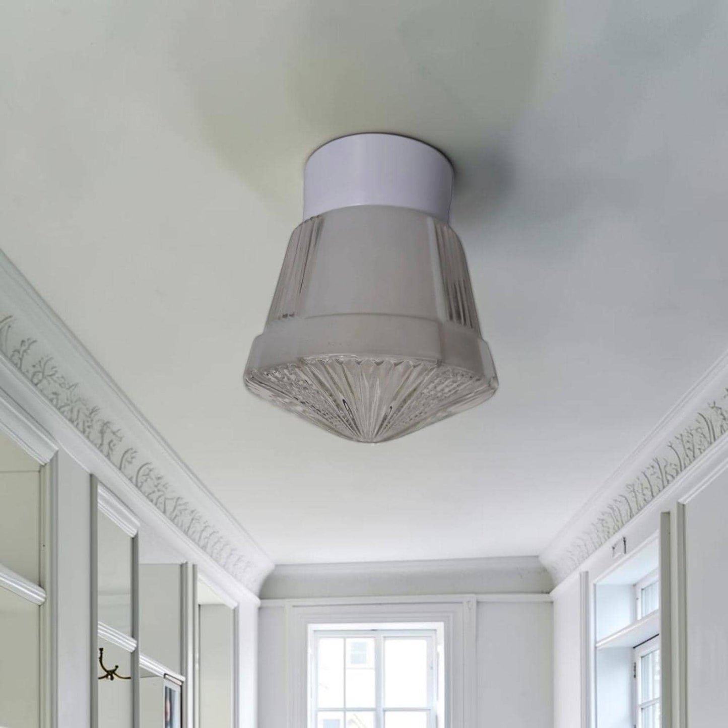 Art Deco light greige and transp soft Glass Ceiling Lamp - Thabur, Niko Fixture, dutch amsterdam design