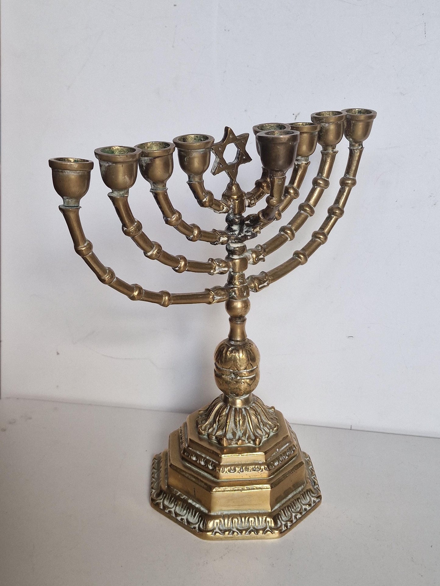 Antique Brass Hanukkah Menorah - Art Nouveau Jewish Candlestick
