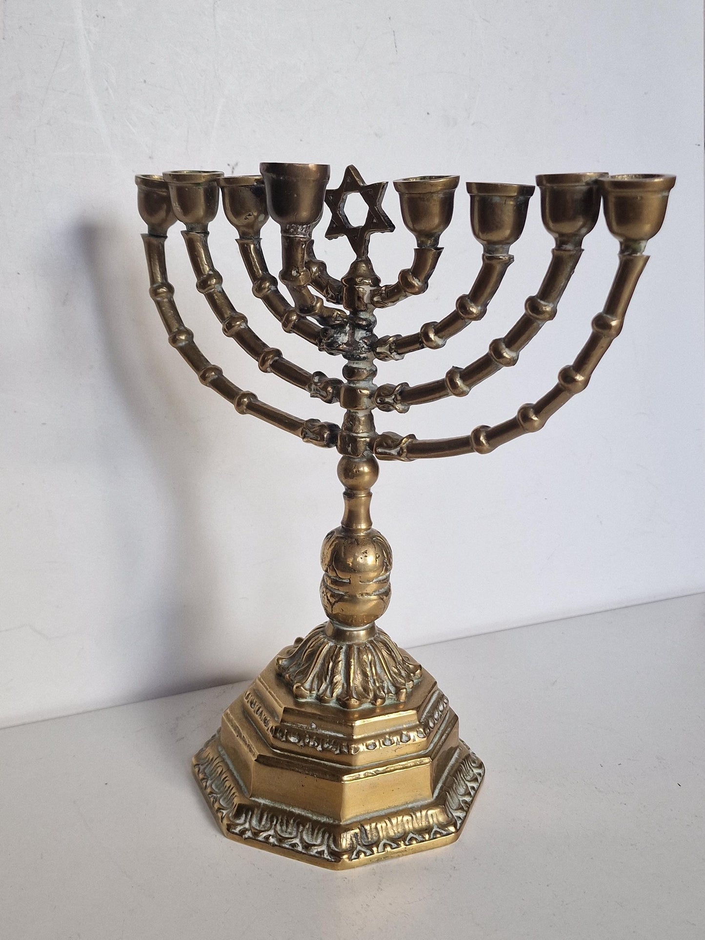 Antique Brass Hanukkah Menorah - Art Nouveau Jewish Candlestick
