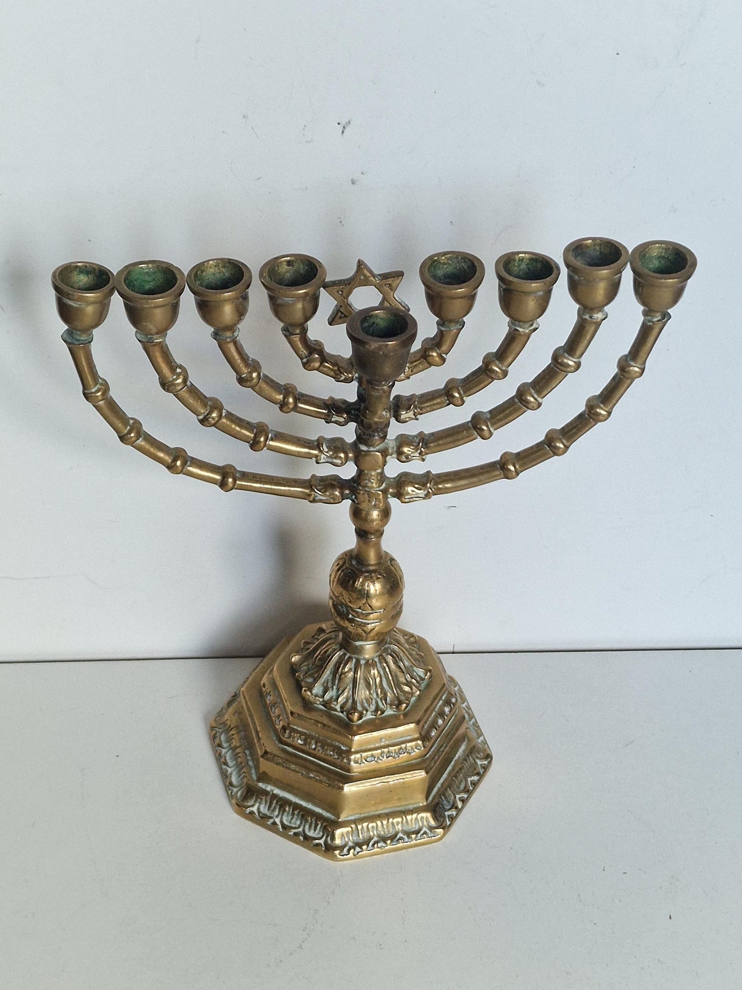 Antique Brass Hanukkah Menorah - Art Nouveau Jewish Candlestick