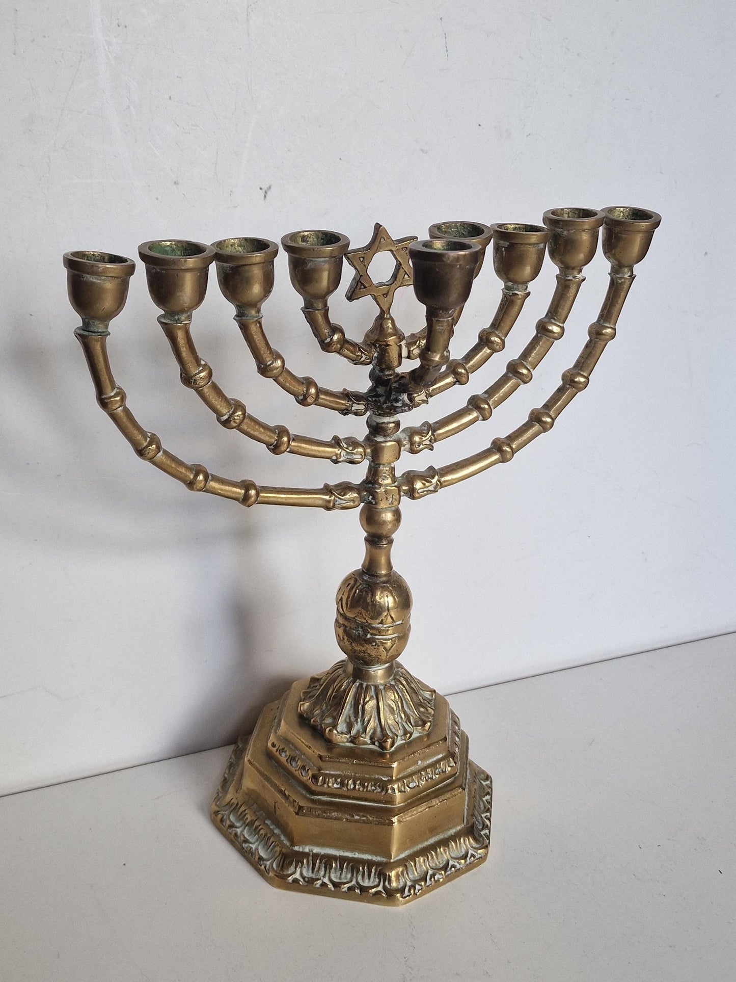 Antique Brass Hanukkah Menorah - Art Nouveau Jewish Candlestick