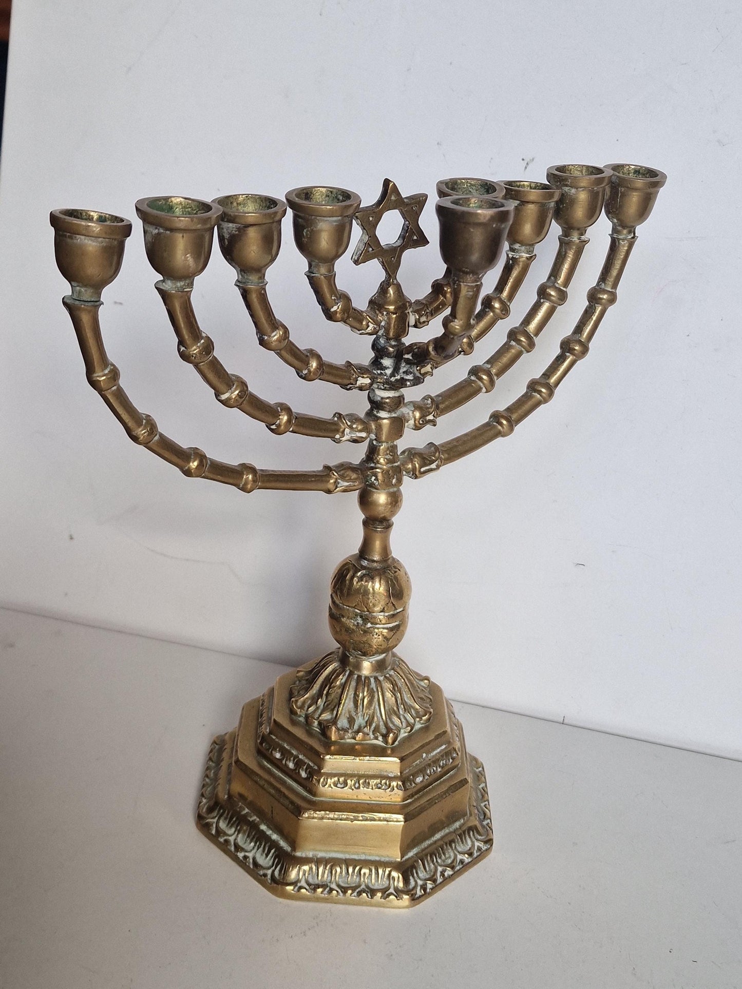 Antique Brass Hanukkah Menorah - Art Nouveau Jewish Candlestick
