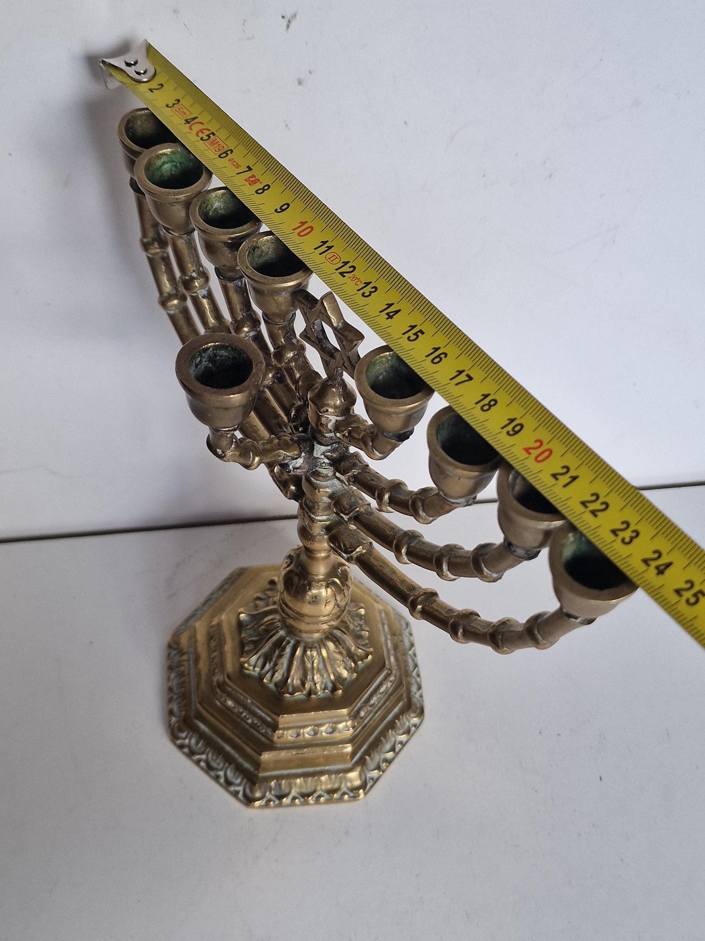 Antique Brass Hanukkah Menorah - Art Nouveau Jewish Candlestick