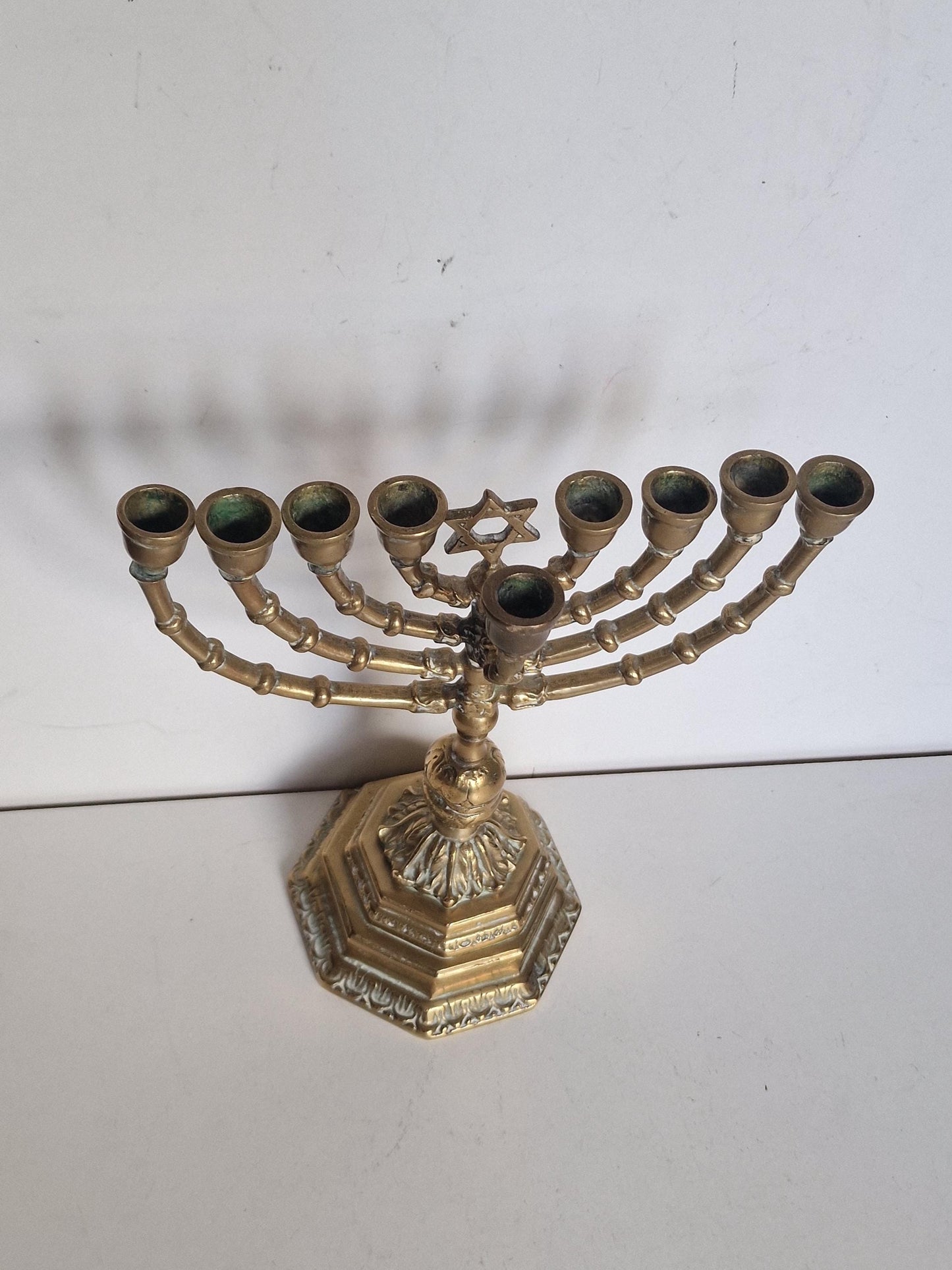 Antique Brass Hanukkah Menorah - Art Nouveau Jewish Candlestick