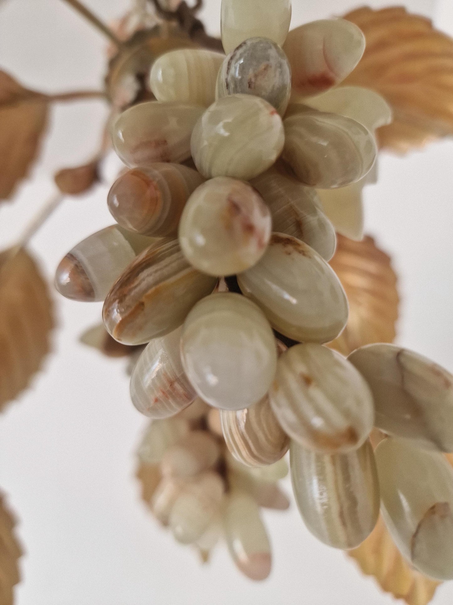 Vintage Italian Gilt Metal Chandelier with Agate Grapes, ca. 1955–1965 Mediteranian lamp