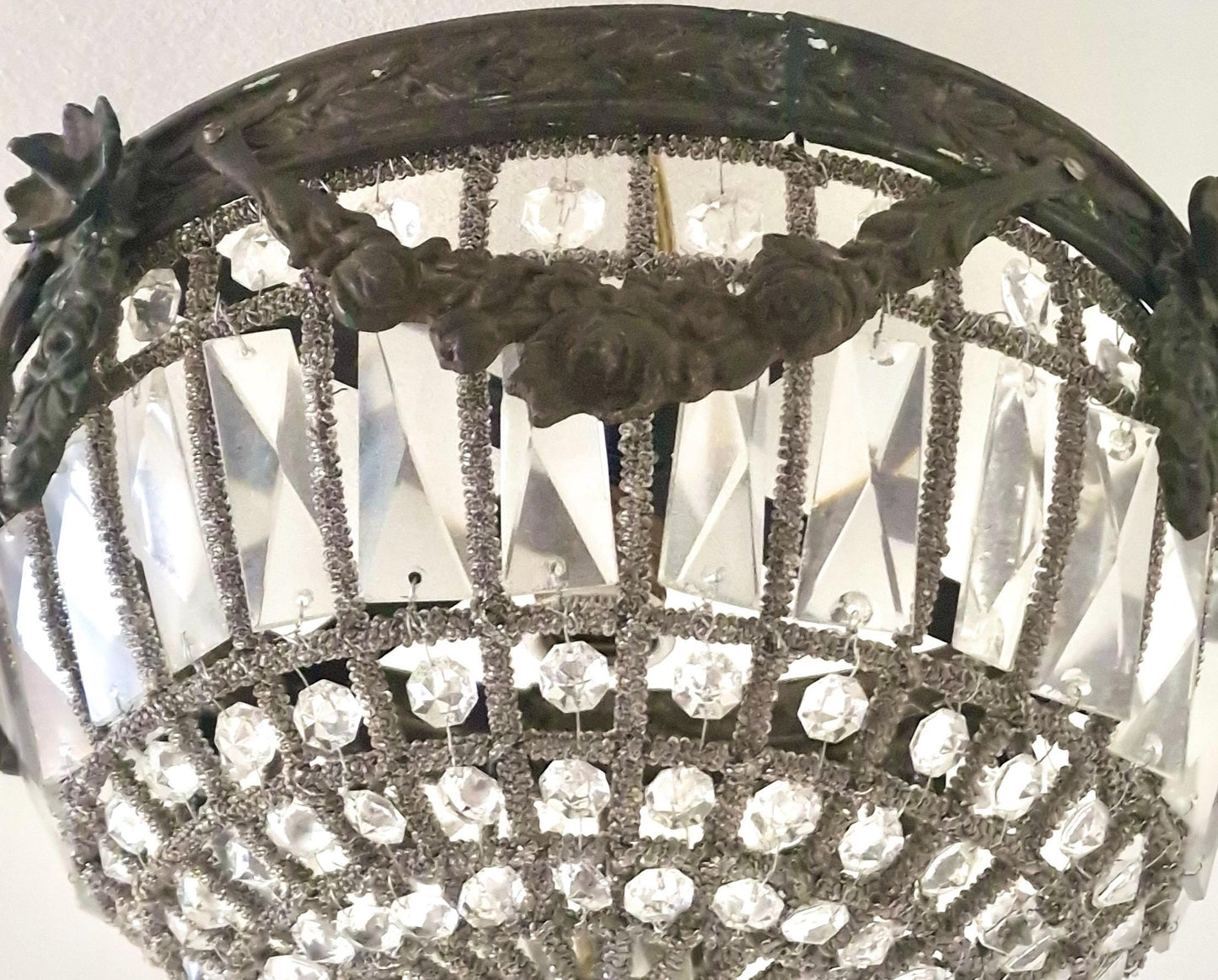 French Belle Époque Crystal Flush Mount Ceiling Light, France, circa 1900