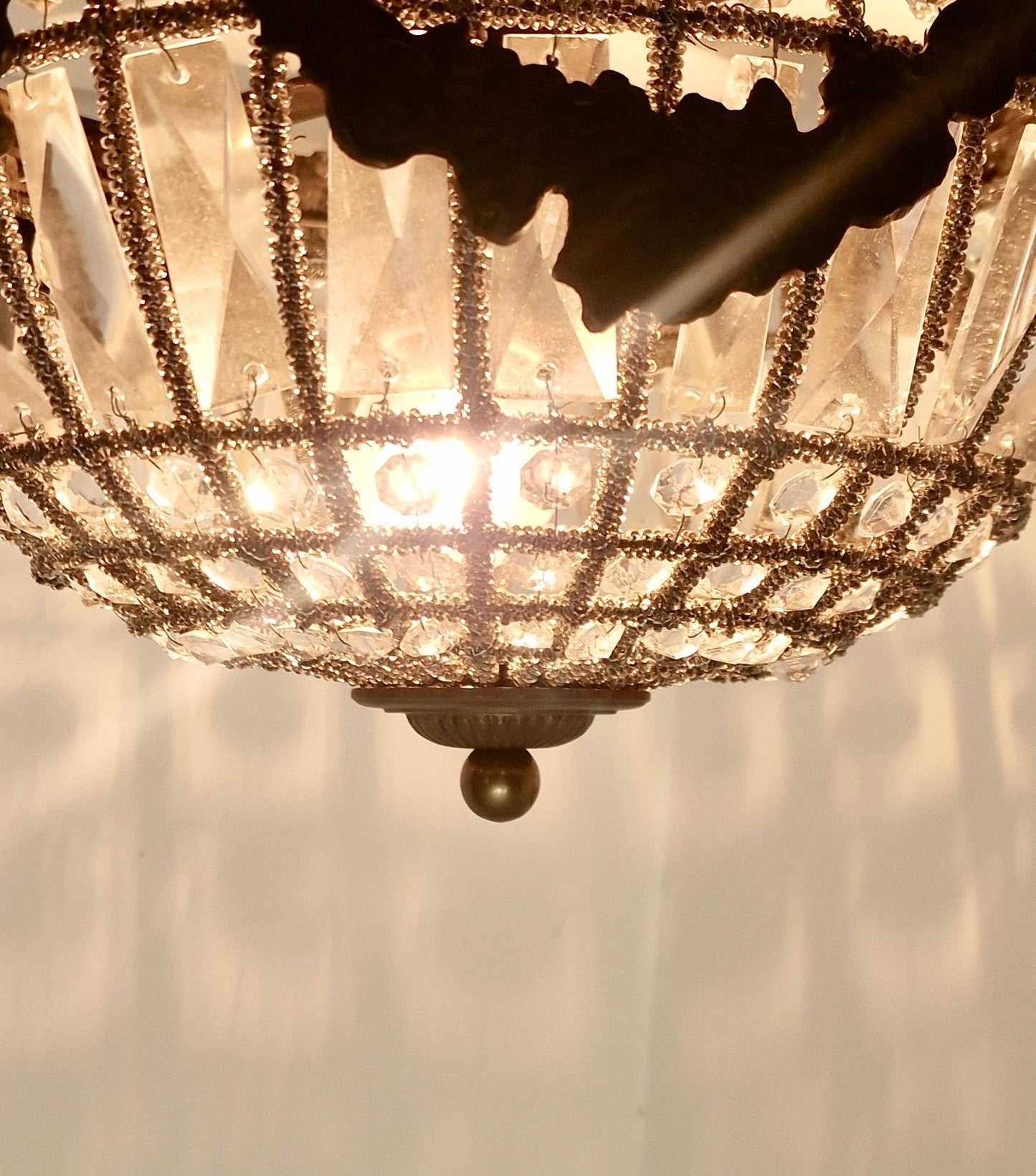 French Belle Époque Crystal Flush Mount Ceiling Light, France, circa 1900