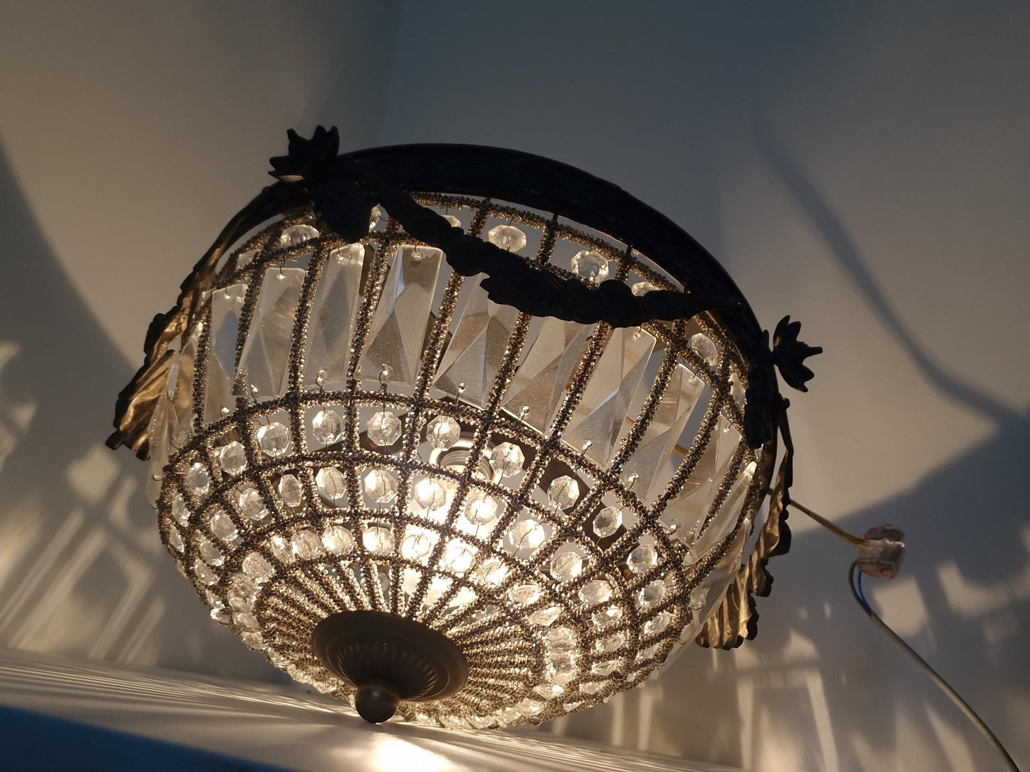 French Belle Époque Crystal Flush Mount Ceiling Light, France, circa 1900