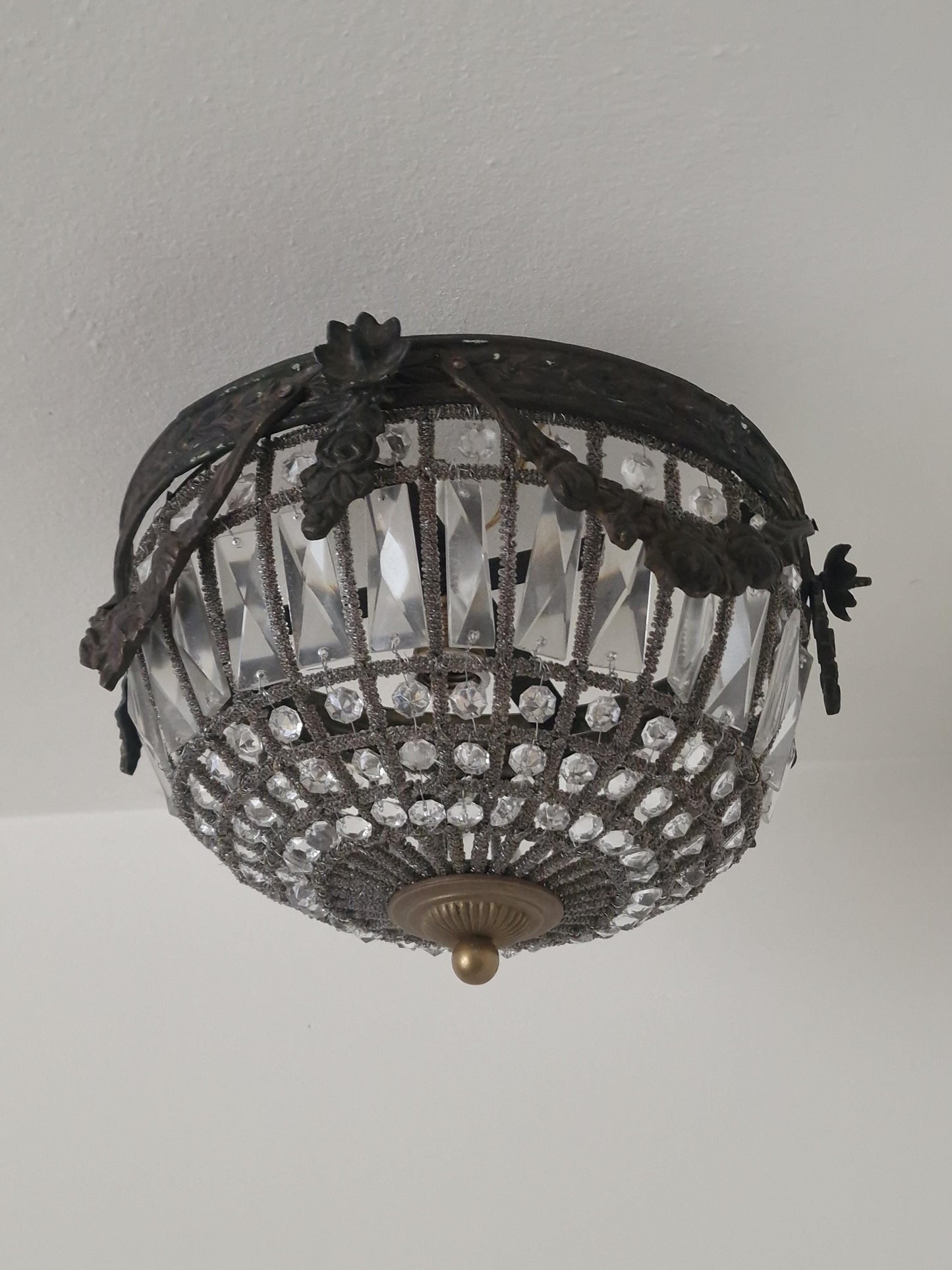 French Belle Époque Crystal Flush Mount Ceiling Light, France, circa 1900
