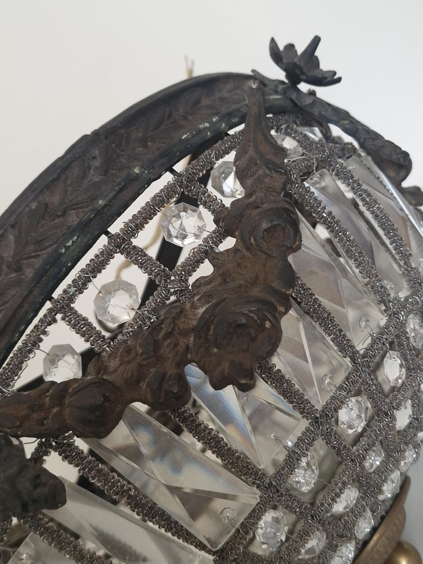 French Belle Époque Crystal Flush Mount Ceiling Light, France, circa 1900