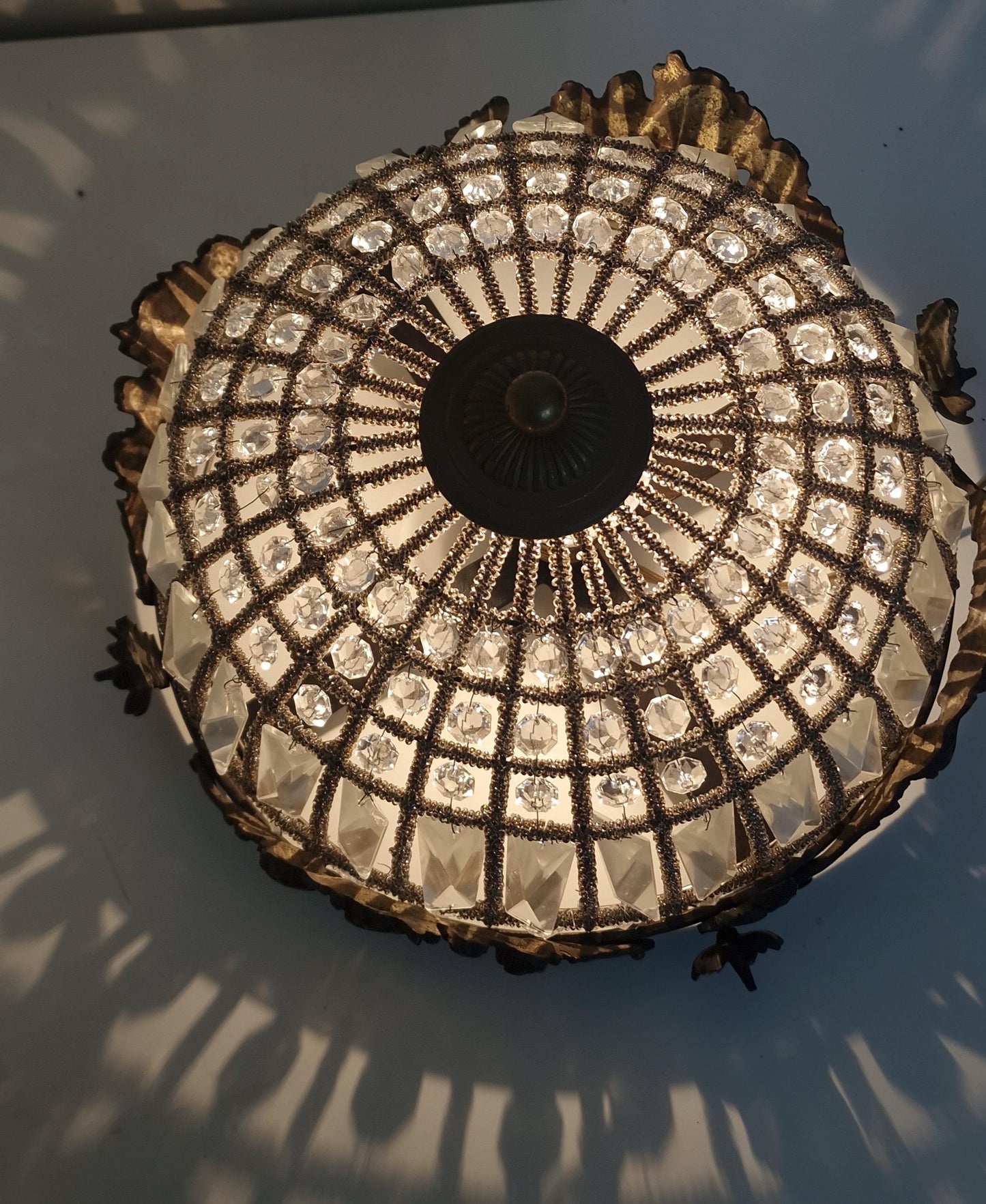 French Belle Époque Crystal Flush Mount Ceiling Light, France, circa 1900