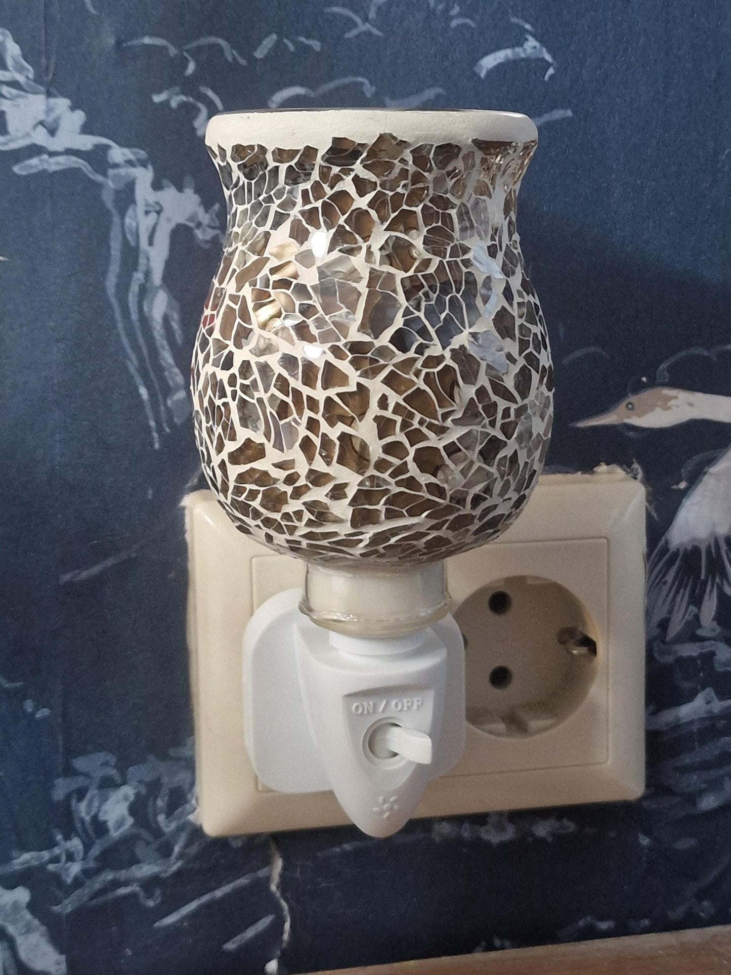 Pair of vintage Mosaic Glass Plug-In Night Lights, amber brown