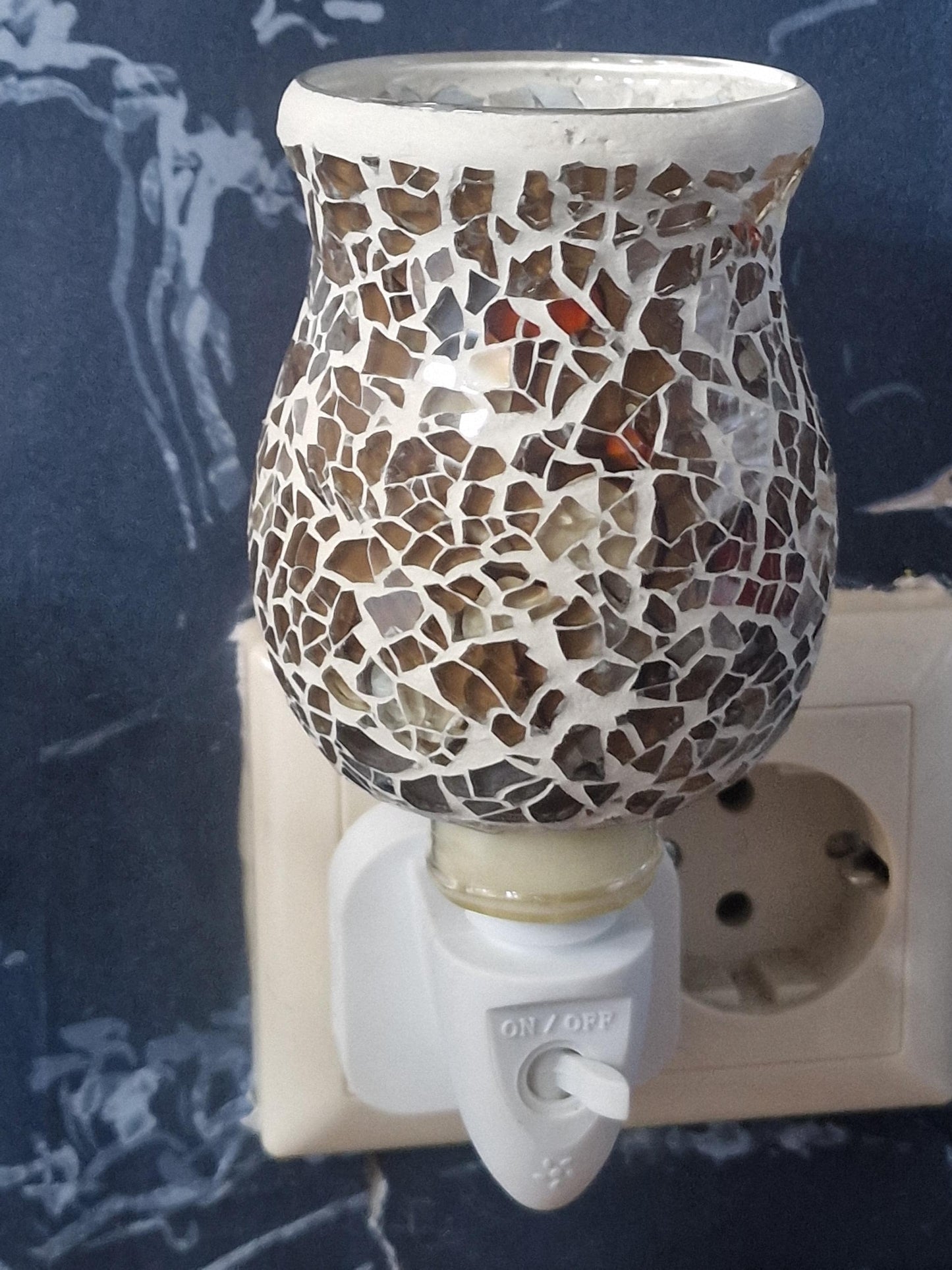 Pair of vintage Mosaic Glass Plug-In Night Lights, amber brown