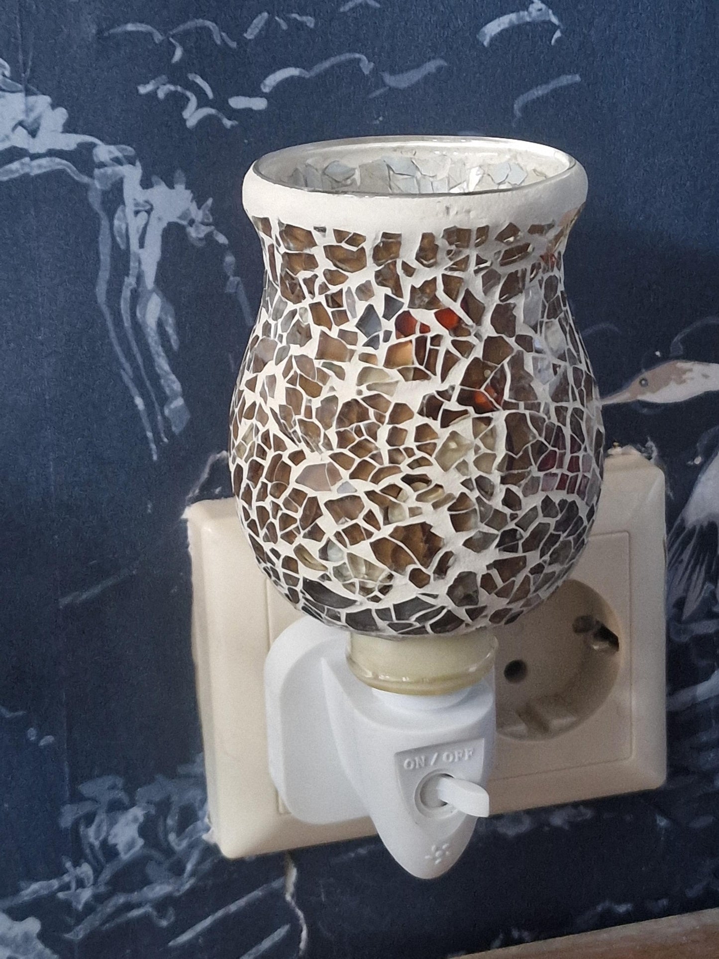 Pair of vintage Mosaic Glass Plug-In Night Lights, amber brown