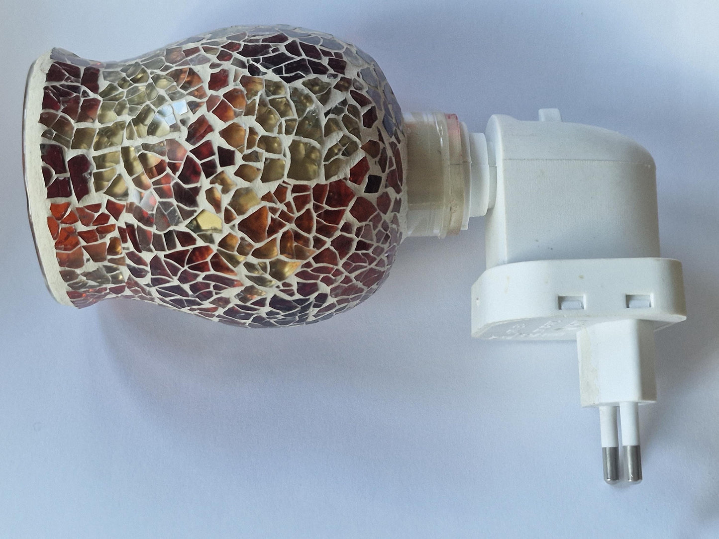 Pair of vintage Mosaic Glass Plug-In Night Lights, amber brown red grey