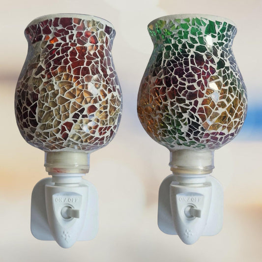 Pair of vintage Mosaic Glass Plug-In Night Lights, multicolore