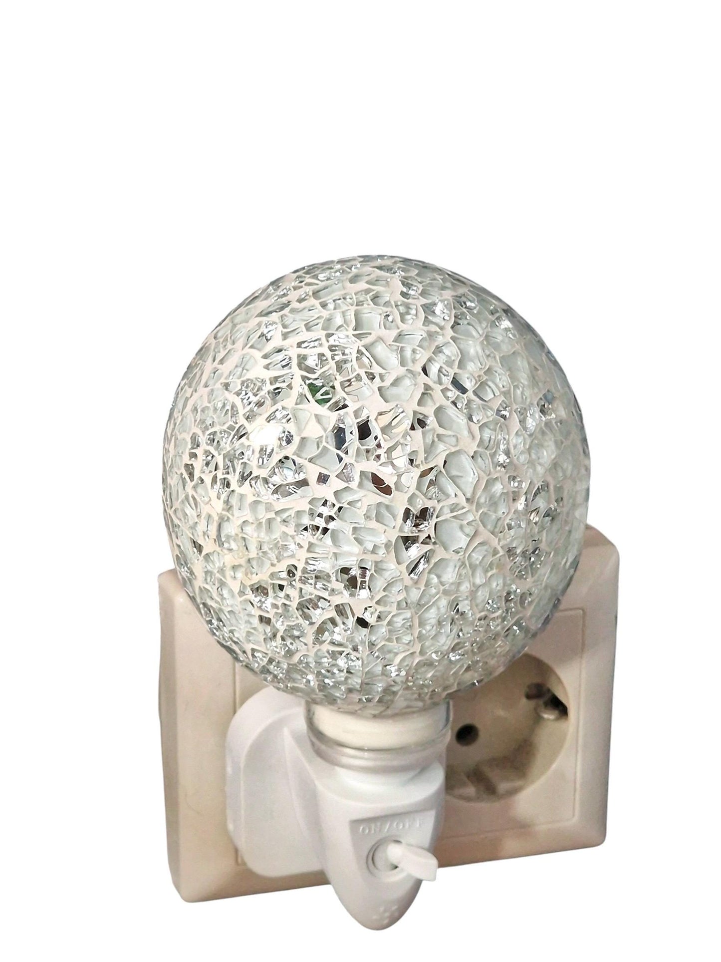 Pair of vintage Mosaic Glass Plug-In Night Lights, white sphere balloons