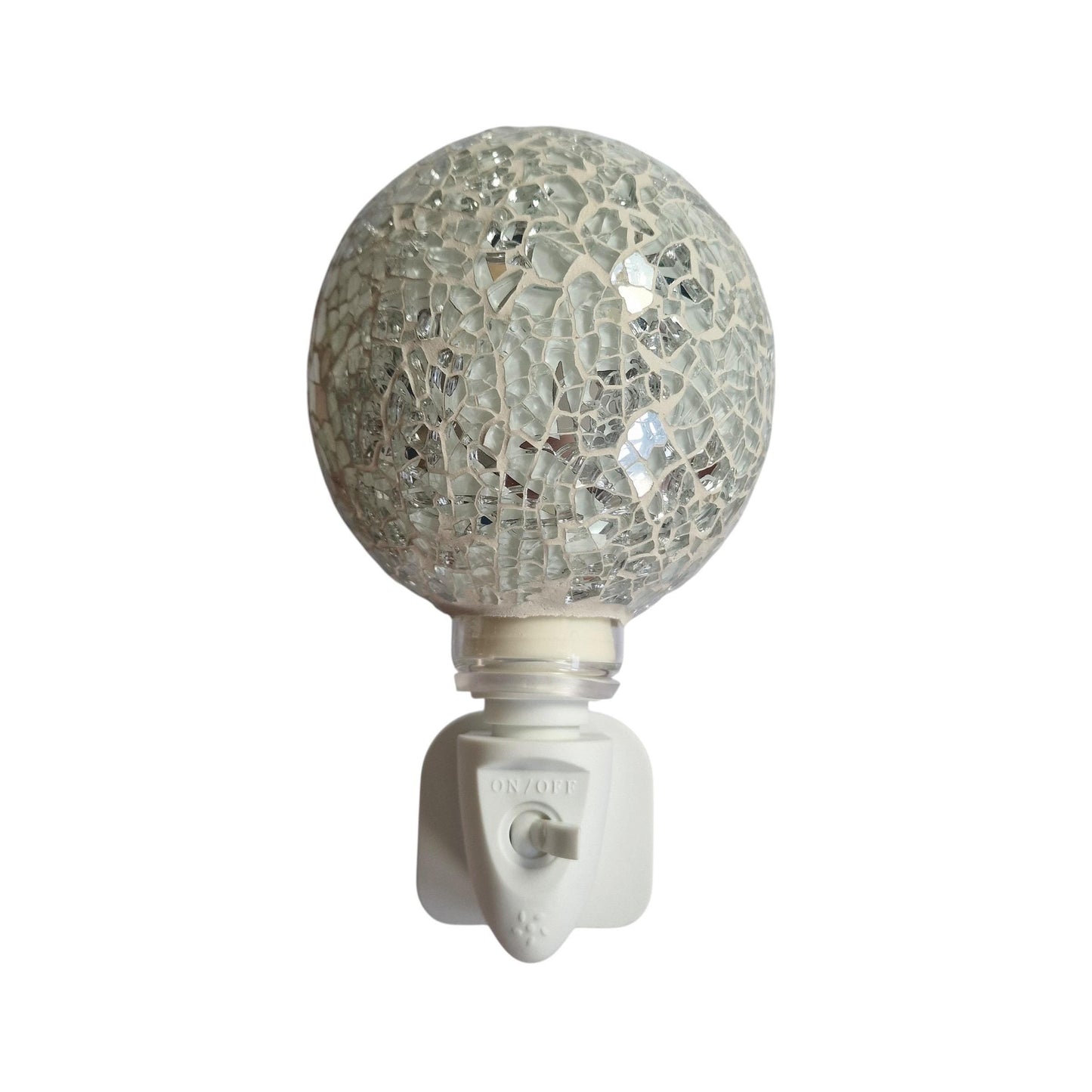 Pair of vintage Mosaic Glass Plug-In Night Lights, white sphere balloons