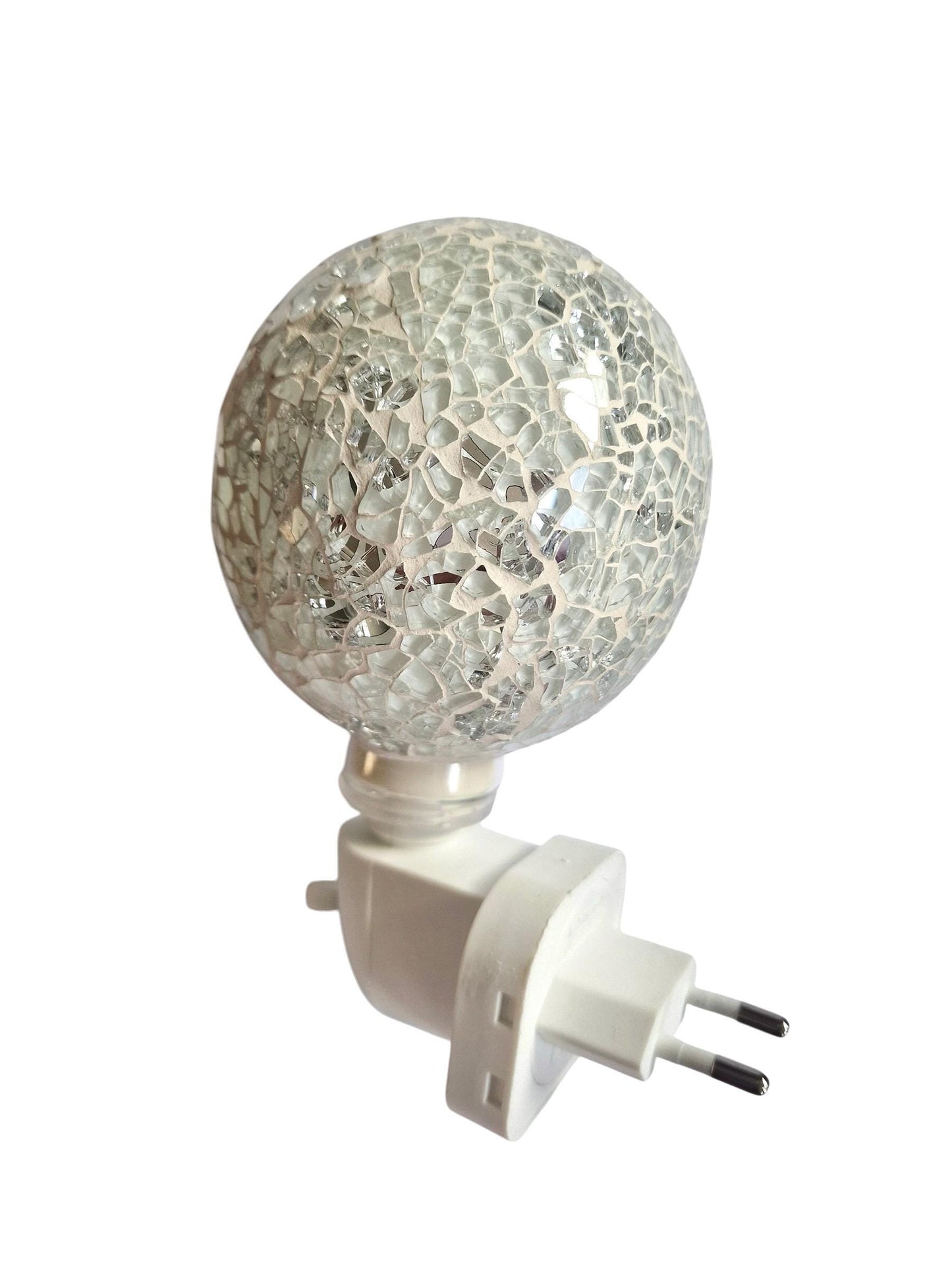 Pair of vintage Mosaic Glass Plug-In Night Lights, white sphere balloons