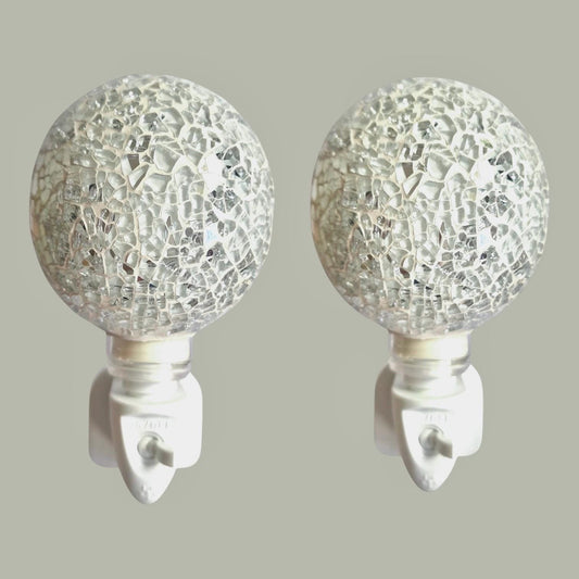 Pair of vintage Mosaic Glass Plug-In Night Lights, white sphere balloons