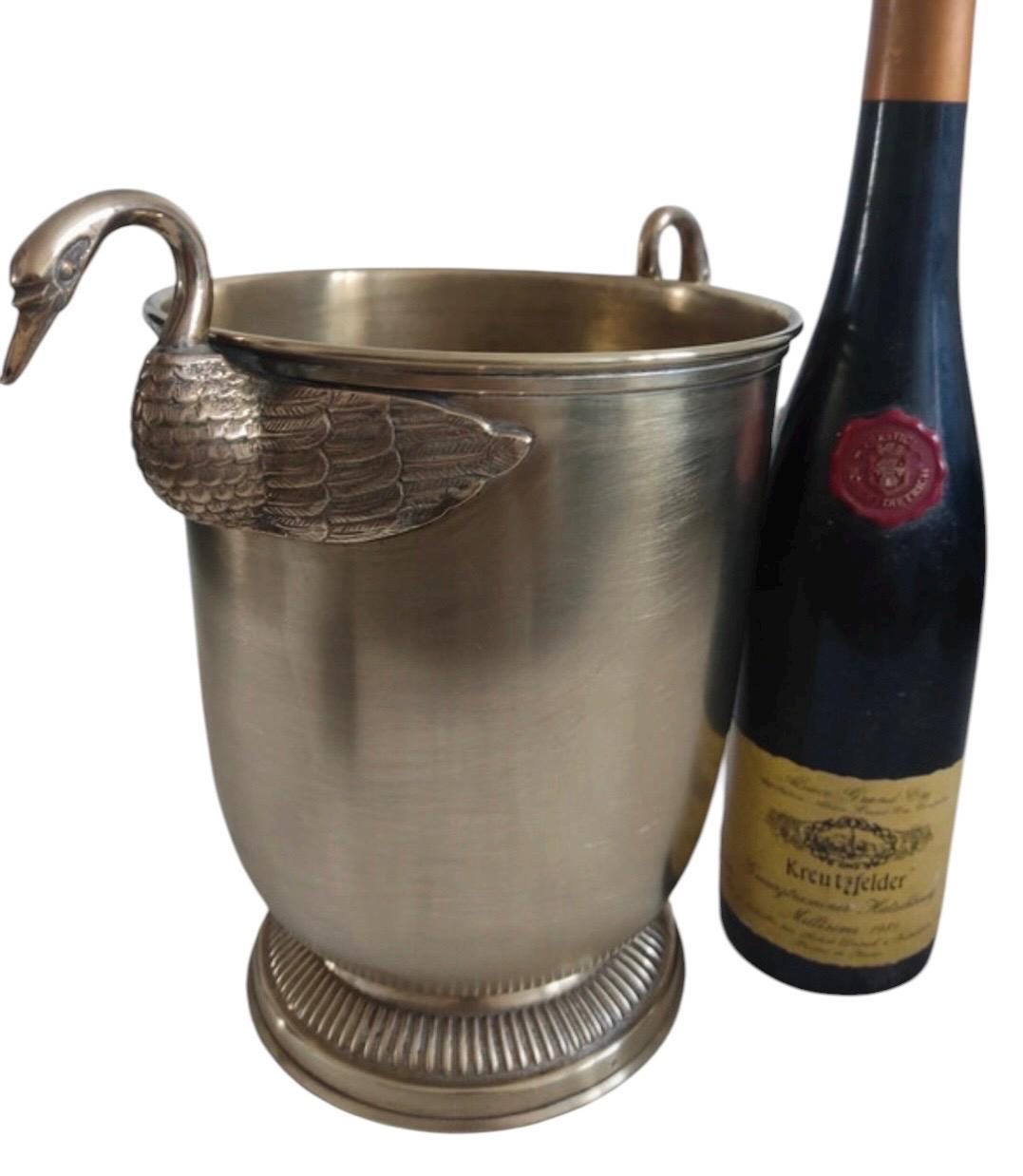 French Brass Champagne Bucket with Swan Handles – Large Empire Style Wine Cooler – Taittinger Style – Ice Bucket – France c.1935–1940