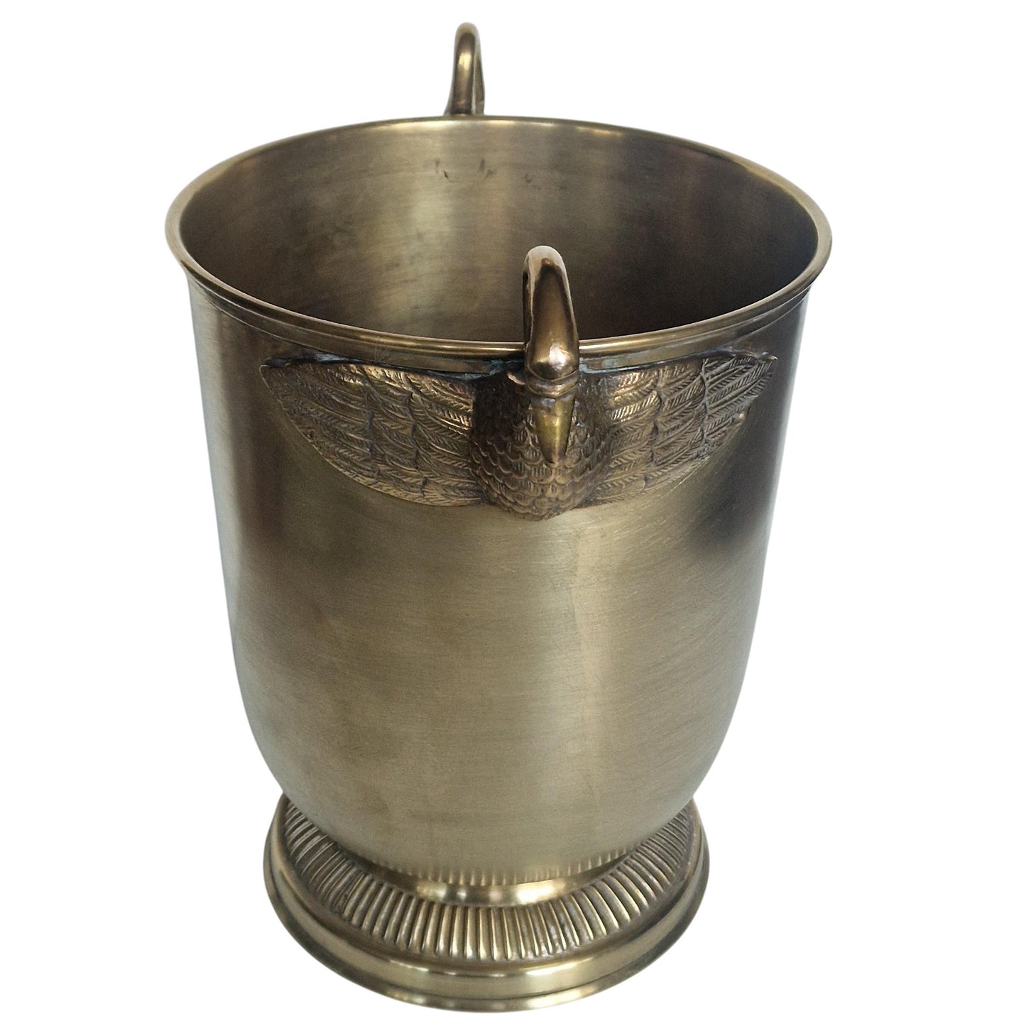 French Brass Champagne Bucket with Swan Handles – Large Empire Style Wine Cooler – Taittinger Style – Ice Bucket – France c.1935–1940