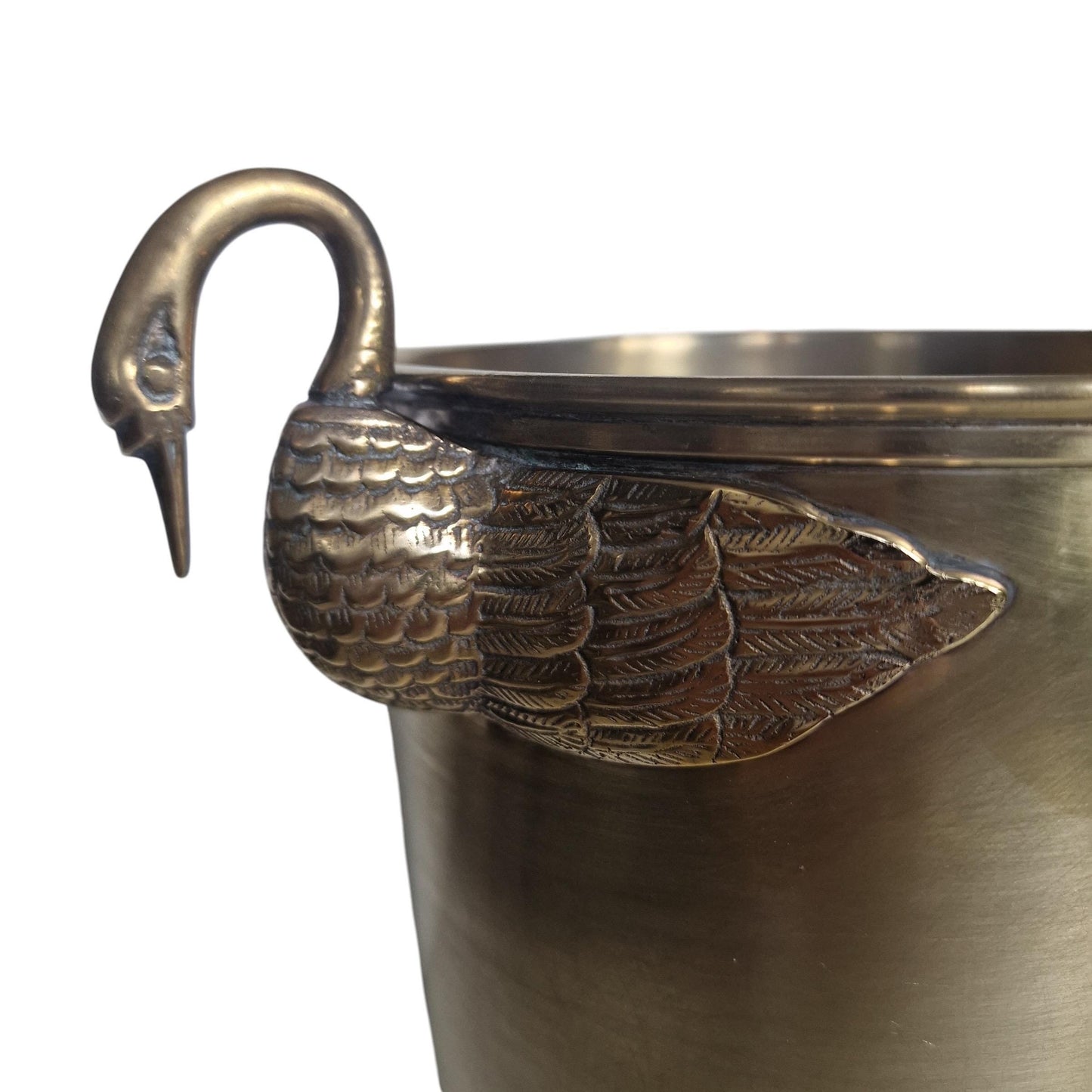 French Brass Champagne Bucket with Swan Handles – Large Empire Style Wine Cooler – Taittinger Style – Ice Bucket – France c.1935–1940