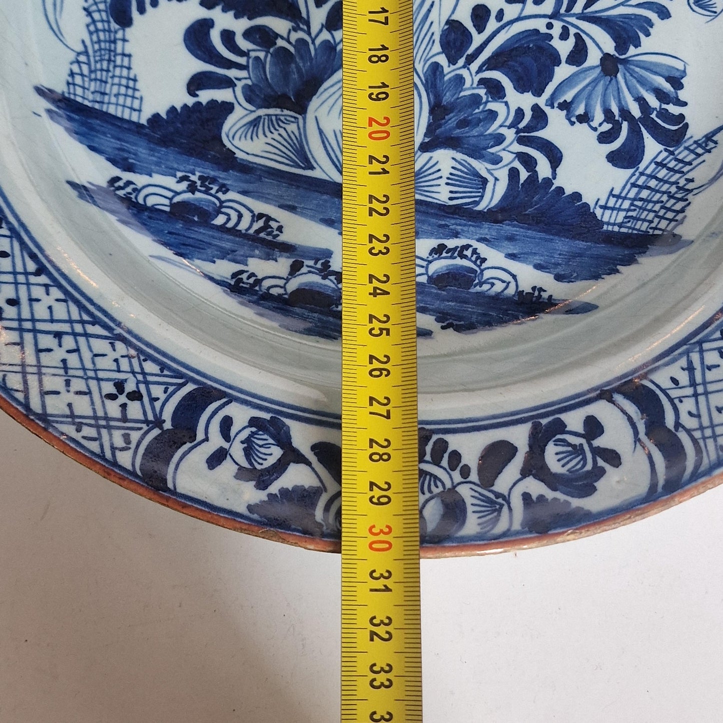 XL large Antique Delft Plate, 18th Century Dutch Chinoiserie, Oriental Decor