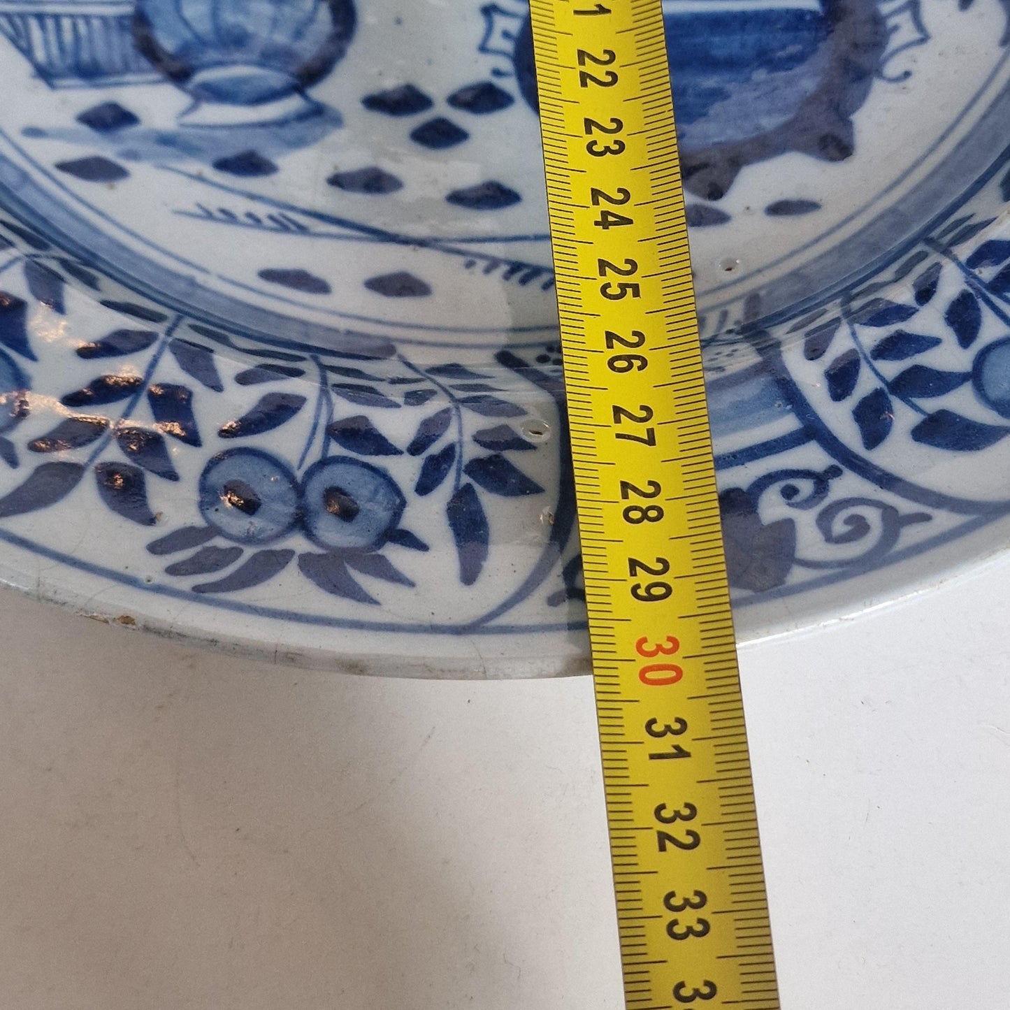 XL large Antique Delft Plate, pottery porceleyne clauw,  18th Century Dutch Chinoiserie, Oriental Decor
