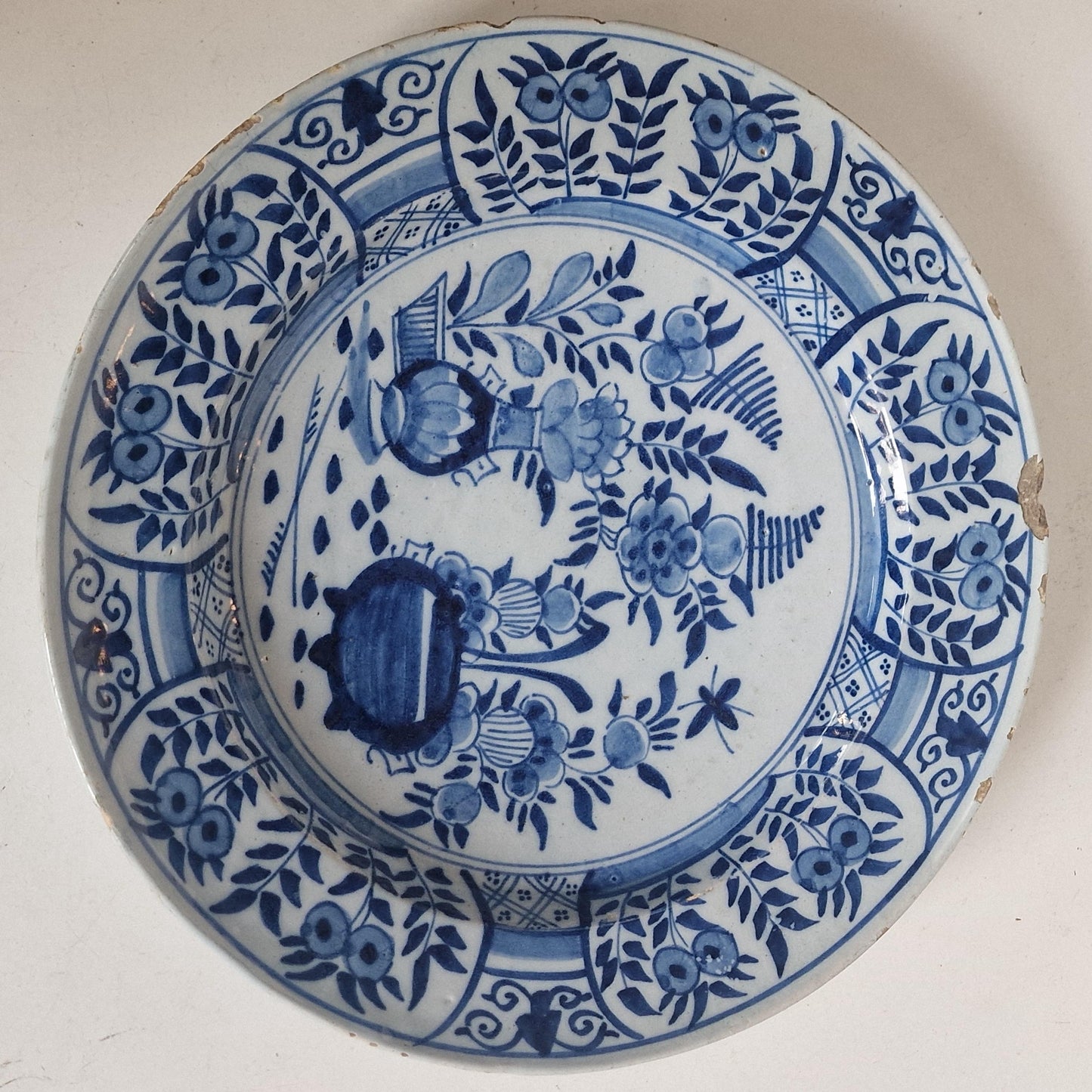 XL large Antique Delft Plate, pottery porceleyne clauw,  18th Century Dutch Chinoiserie, Oriental Decor