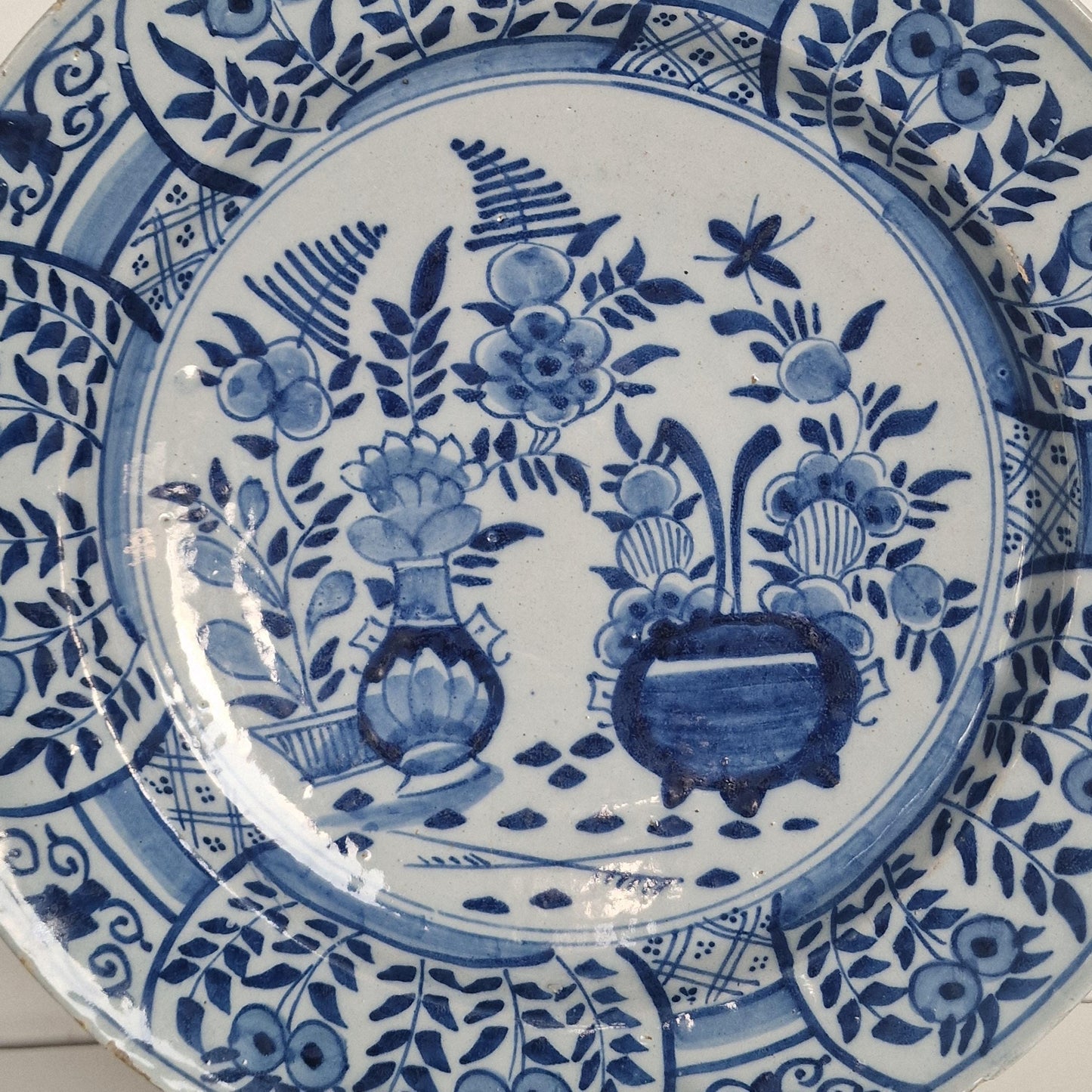 XL large Antique Delft Plate, pottery porceleyne clauw,  18th Century Dutch Chinoiserie, Oriental Decor