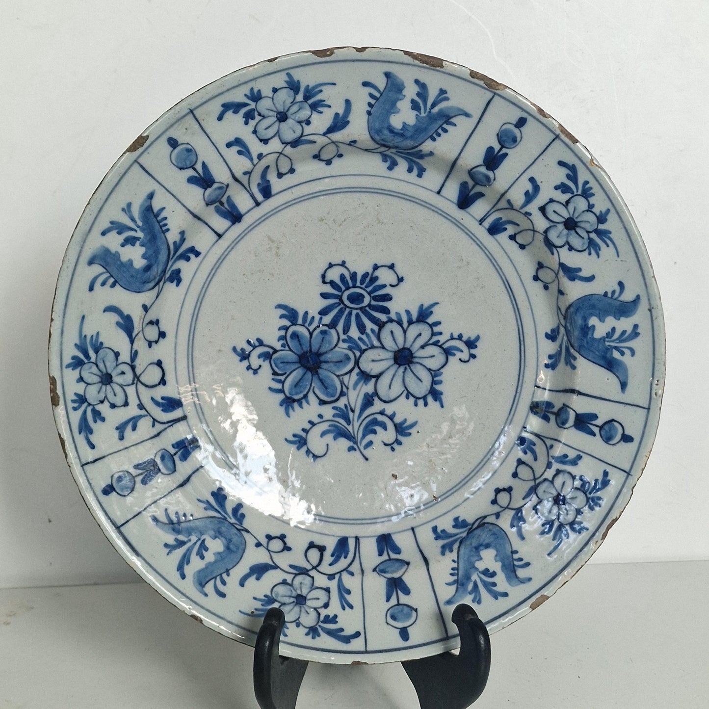 XL large Antique Delft Plate, 18th Century Dutch Chinoiserie, Oriental Decor