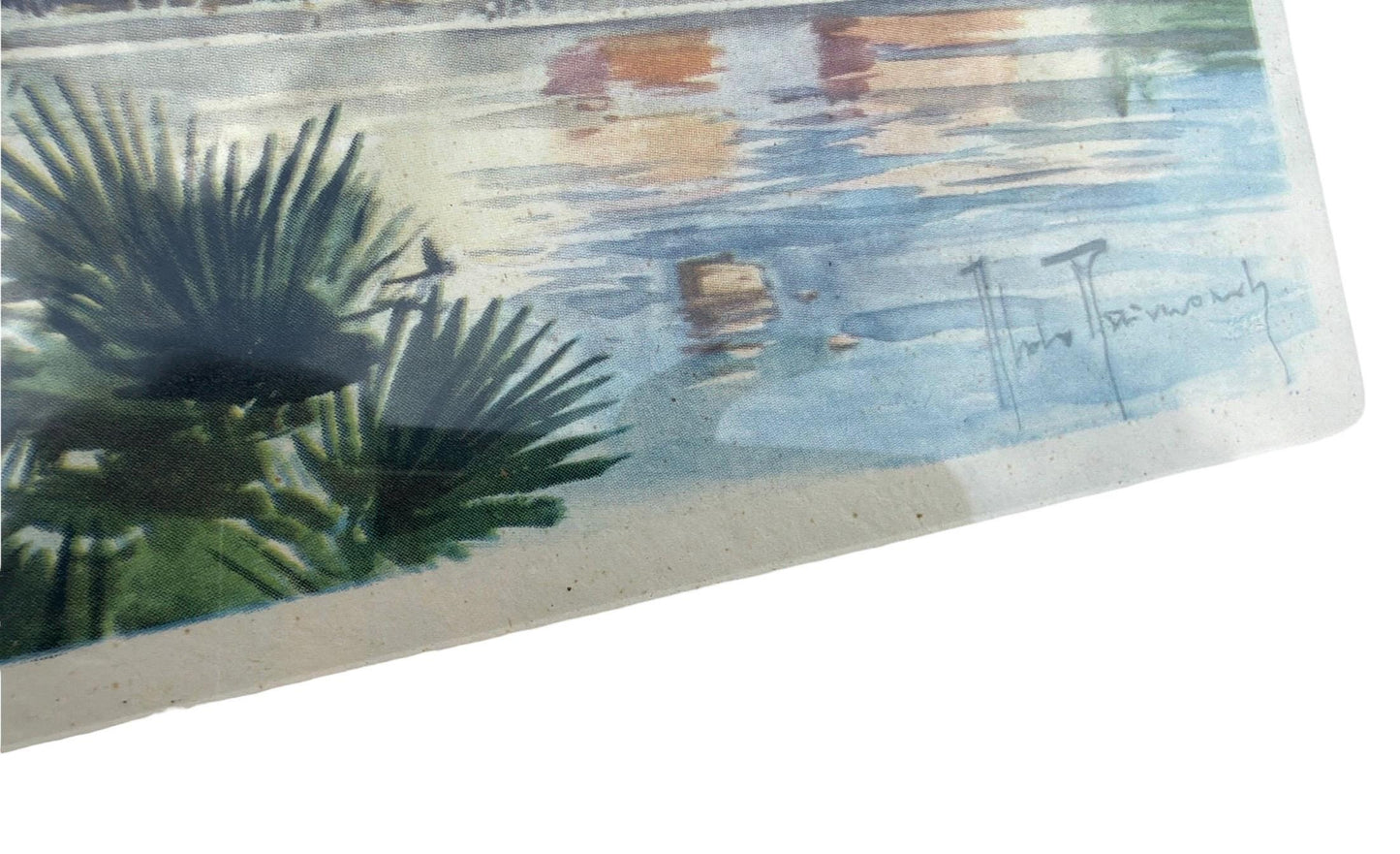 Vintage Watercolour Prints – subtropic mediteranian, early tourism Riva del Garda & Paris – Mid-Century Framed Pair (c.1950s–1960s)