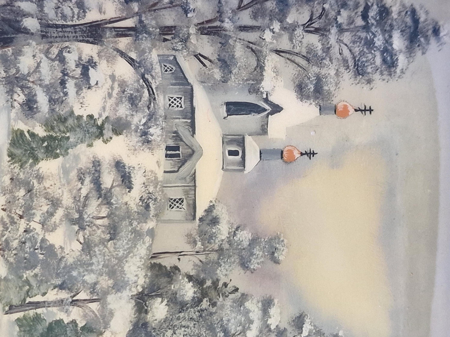 Russian Fedoskino lacquer box by G. Demkina, winter landscape, c. 2000