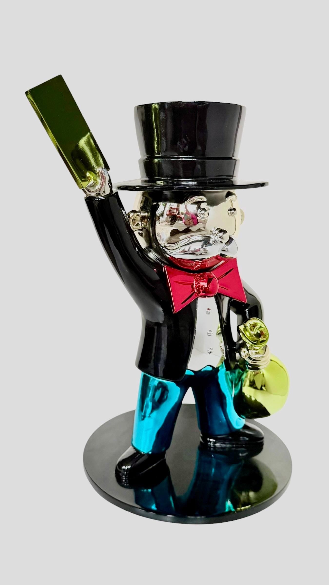 16.3’’ XL Diederik van Apple - mr monopoly - trust in gold - large pop art sculpture. Dutch designer, iconic conversation piece