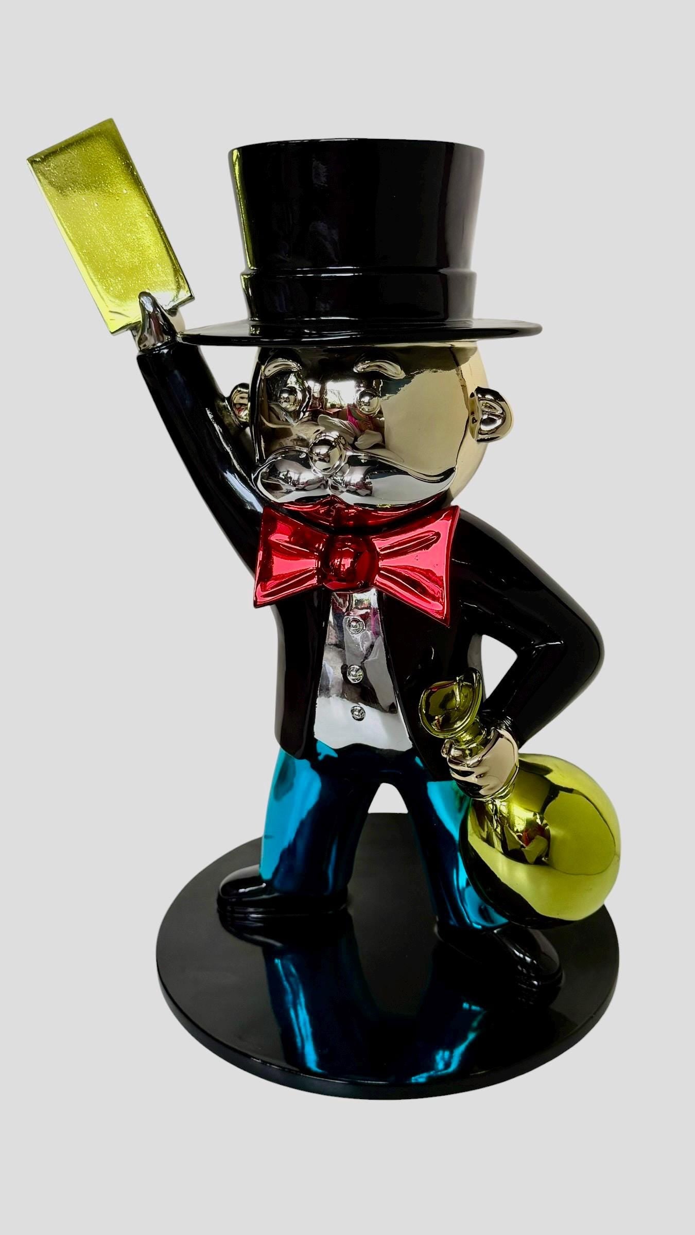 16.3’’ XL Diederik van Apple - mr monopoly - trust in gold - large pop art sculpture. Dutch designer, iconic conversation piece