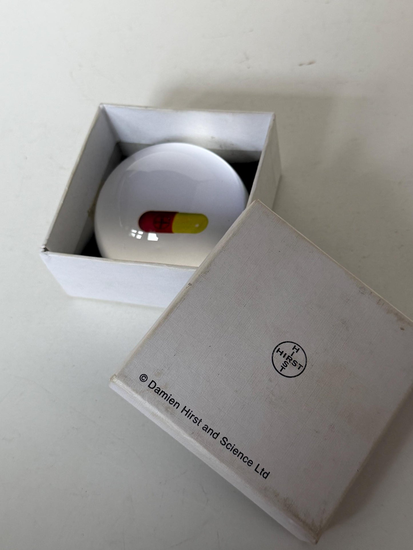 Damien Hirst - the pill - boxed crystal paperweight - design object. Tate, rare, iconic, conversation piece