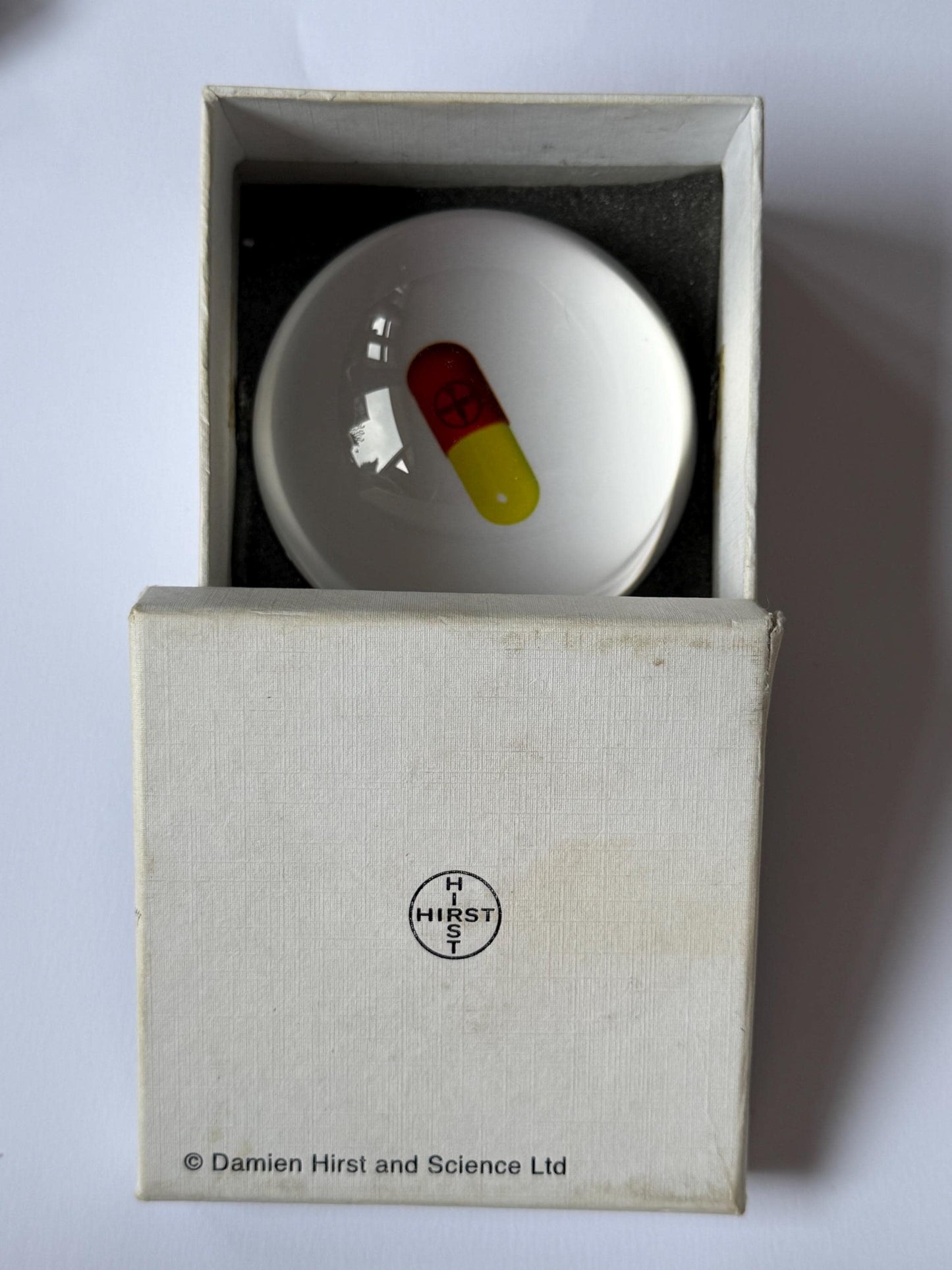 Damien Hirst - the pill - boxed crystal paperweight - design object. Tate, rare, iconic, conversation piece