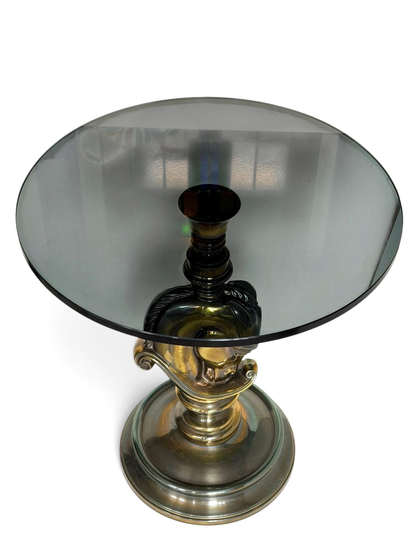 horse sidetable, hollywood regency brass and glass horsehead table, 1970s, deknudt belgian gallery