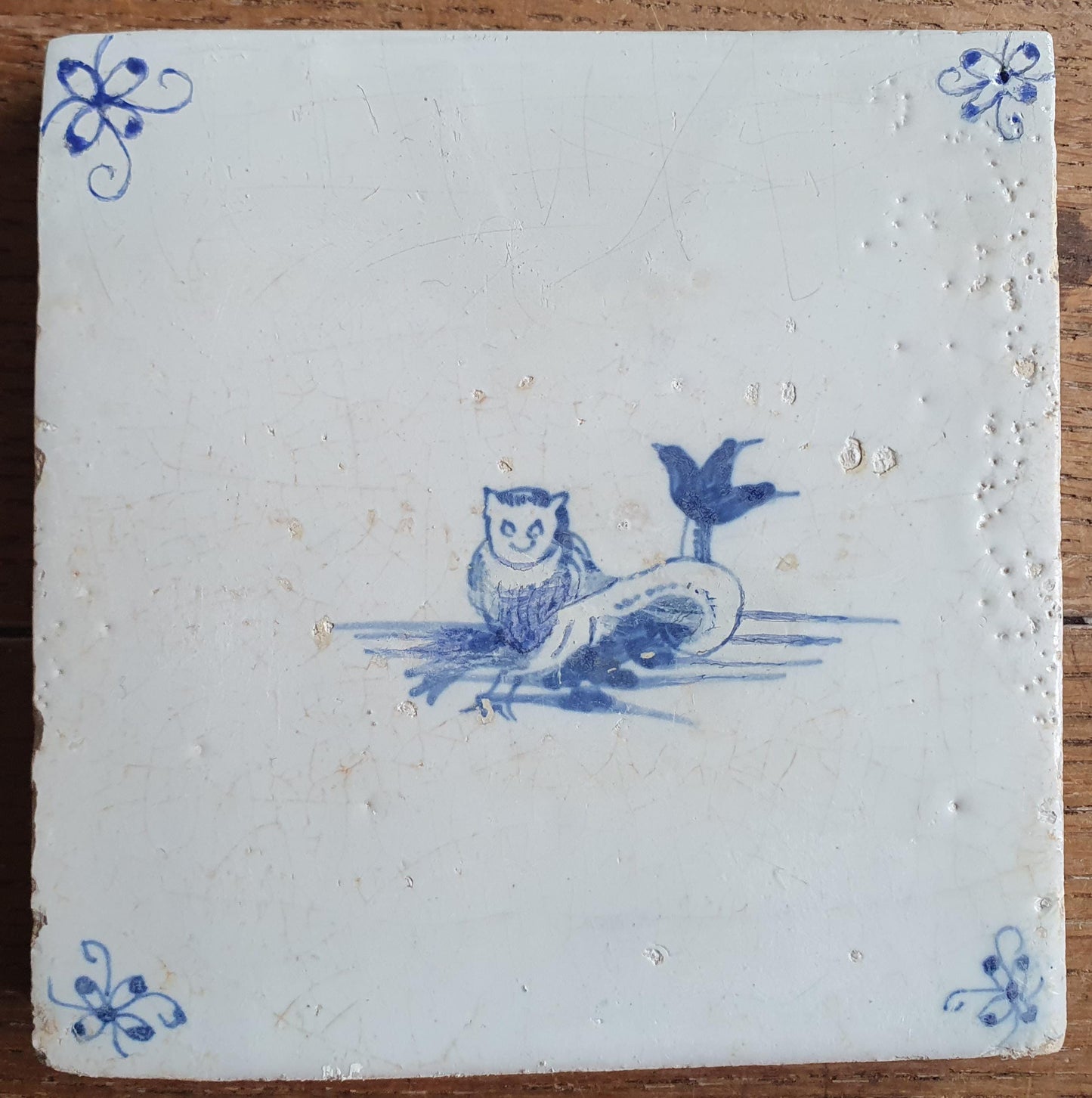 Antique Delft Mermaid Tiles, 17th Century Dutch Seascape, Set of 4