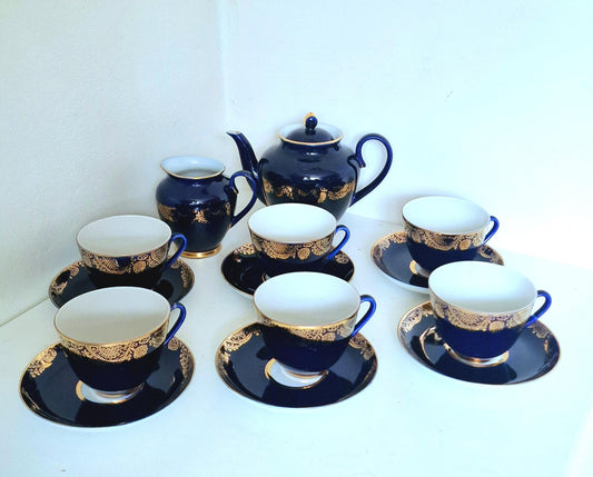 Lomonosov service tea coffee 6 person art deco / midcentury porcelain cobalt kobalt gold, tsar collection