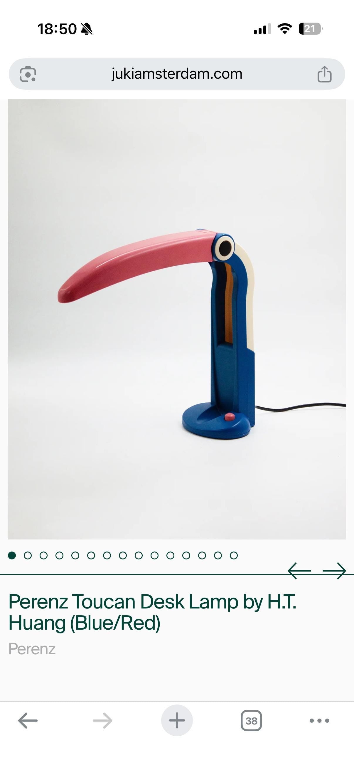 H.T. Huang Toucan Desk Lamp for Perenz, Italy, 1990s Memphis tablelamp designer bird desklamp tucan toekan tablelamp